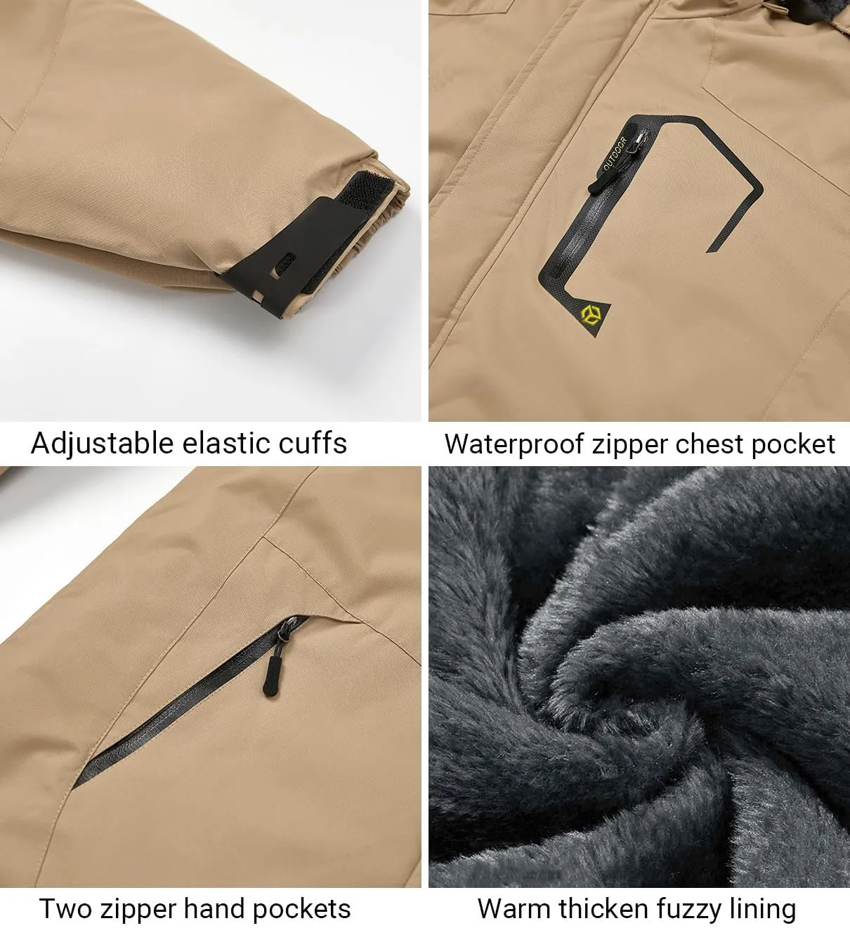 Men's Winter Ski Jacket Warm Fleece Waterproof Outdoor Mountain Hiking Windbreaker Hooded Snow Rain Coat