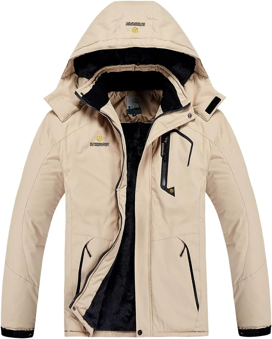 Men's Winter Ski Jacket Warm Fleece Waterproof Outdoor Mountain Hiking Windbreaker Hooded Snow Rain Coat