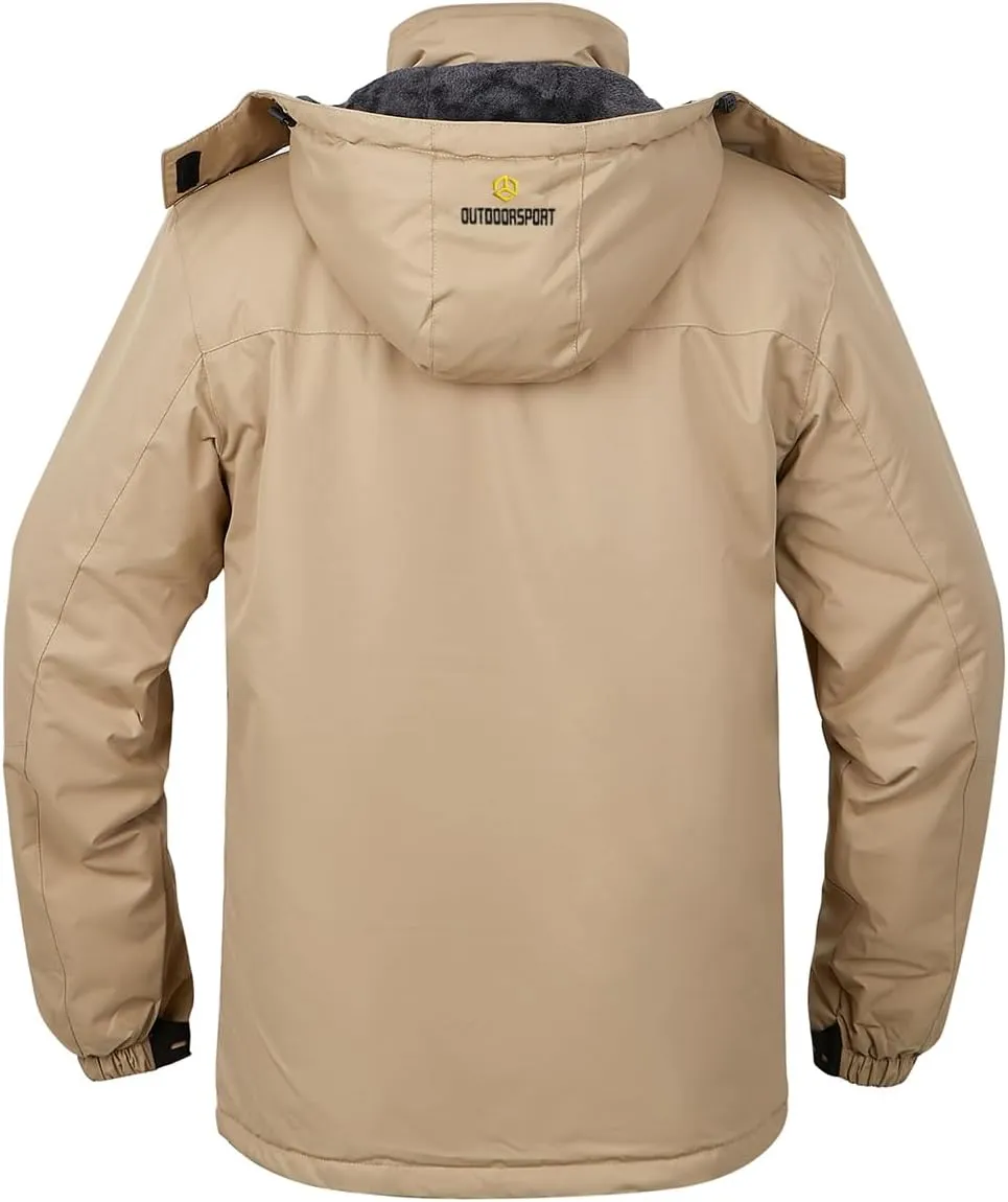 Men's Winter Ski Jacket Warm Fleece Waterproof Outdoor Mountain Hiking Windbreaker Hooded Snow Rain Coat