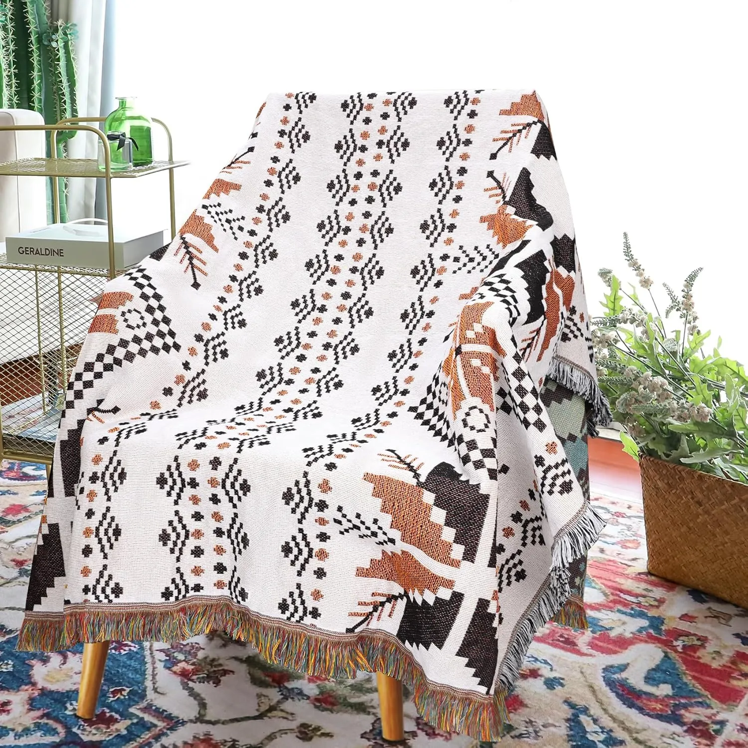 Mexican Blankets Western Home Decor, Native American Indian Woven Out Throw Blankets for Couch, Bed, Camping, Soft Lightweight Durable, for Outdoor Picnic Beach, Machine Washable, 50 x71inches