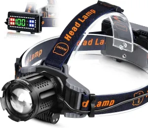 MIAOKE Led Headlamp, USB Rechargeable Headlamp 100000 Lumen Super Bright IPX5 Waterproof 4 Modes with Power Indicator and Warning Light for Adult Running Outdoor Camping Hiking Fishing/Warrior