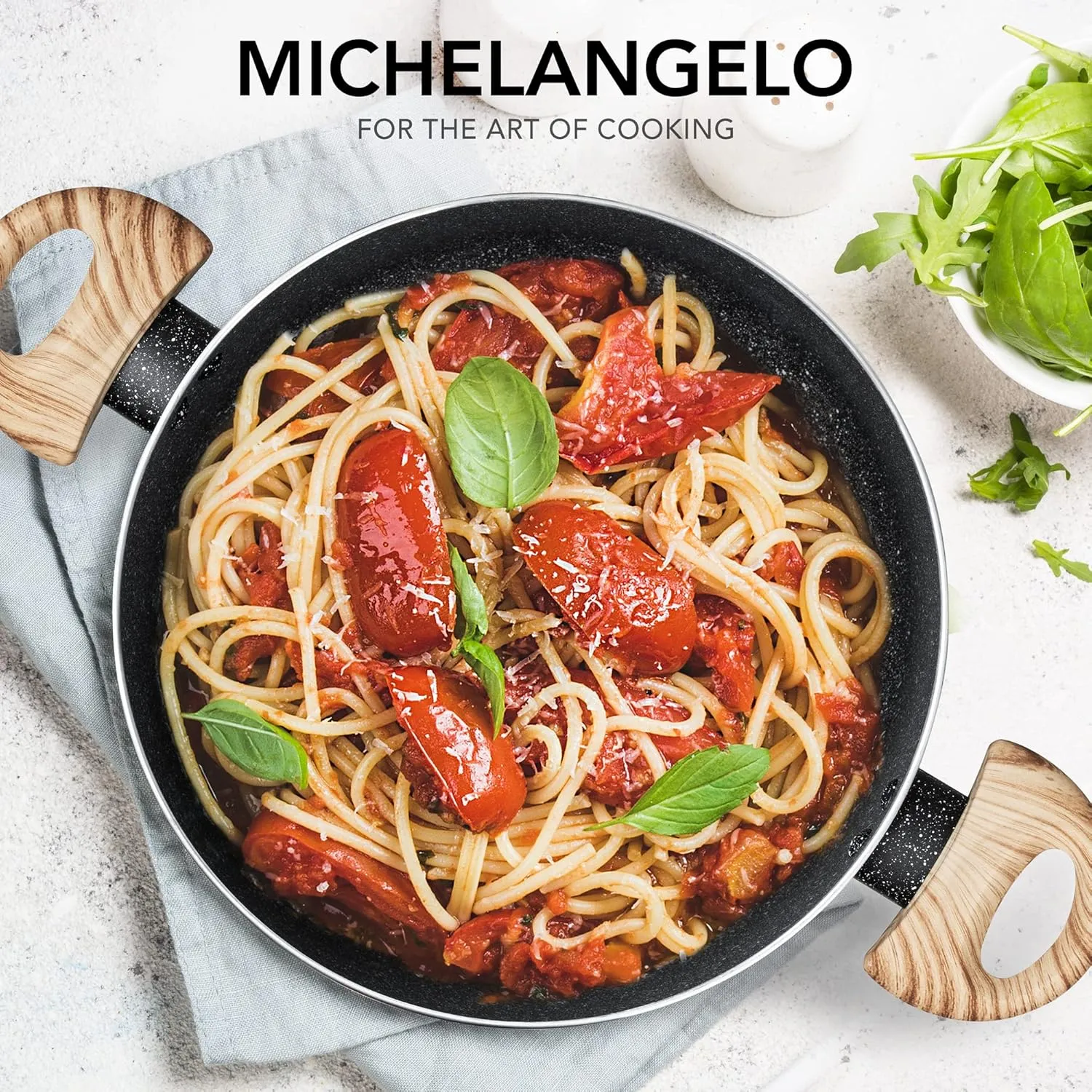 MICHELANGELO 5 Quart Stock Pot with Lid, Cooking Pot Nonstick Pot with Lid, Induction Pot for Cooking, 5 Qt Pot With Lid, Non Stick Pot for Kitchen, Soup Pot with Wood Grain Handle, 5 Quart Pot