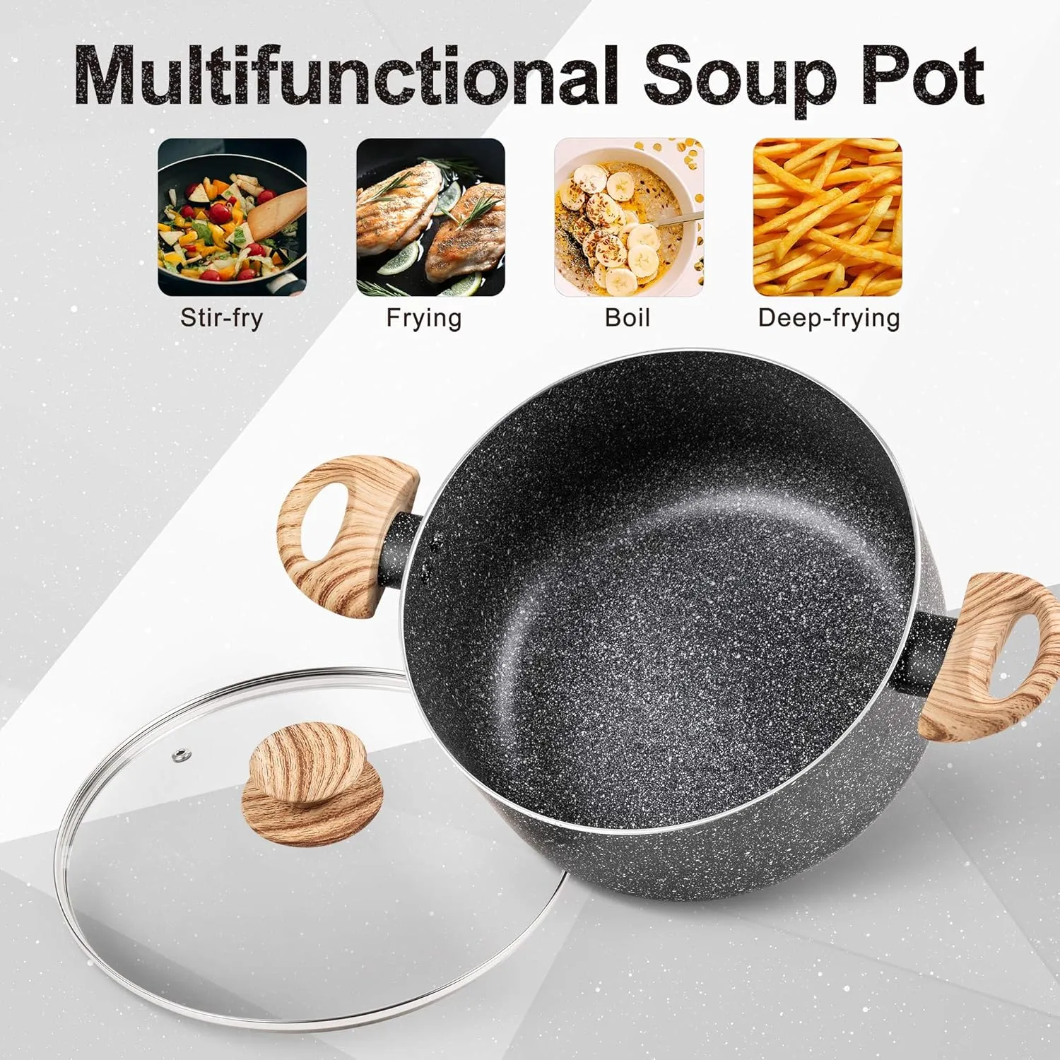 MICHELANGELO 5 Quart Stock Pot with Lid, Cooking Pot Nonstick Pot with Lid, Induction Pot for Cooking, 5 Qt Pot With Lid, Non Stick Pot for Kitchen, Soup Pot with Wood Grain Handle, 5 Quart Pot