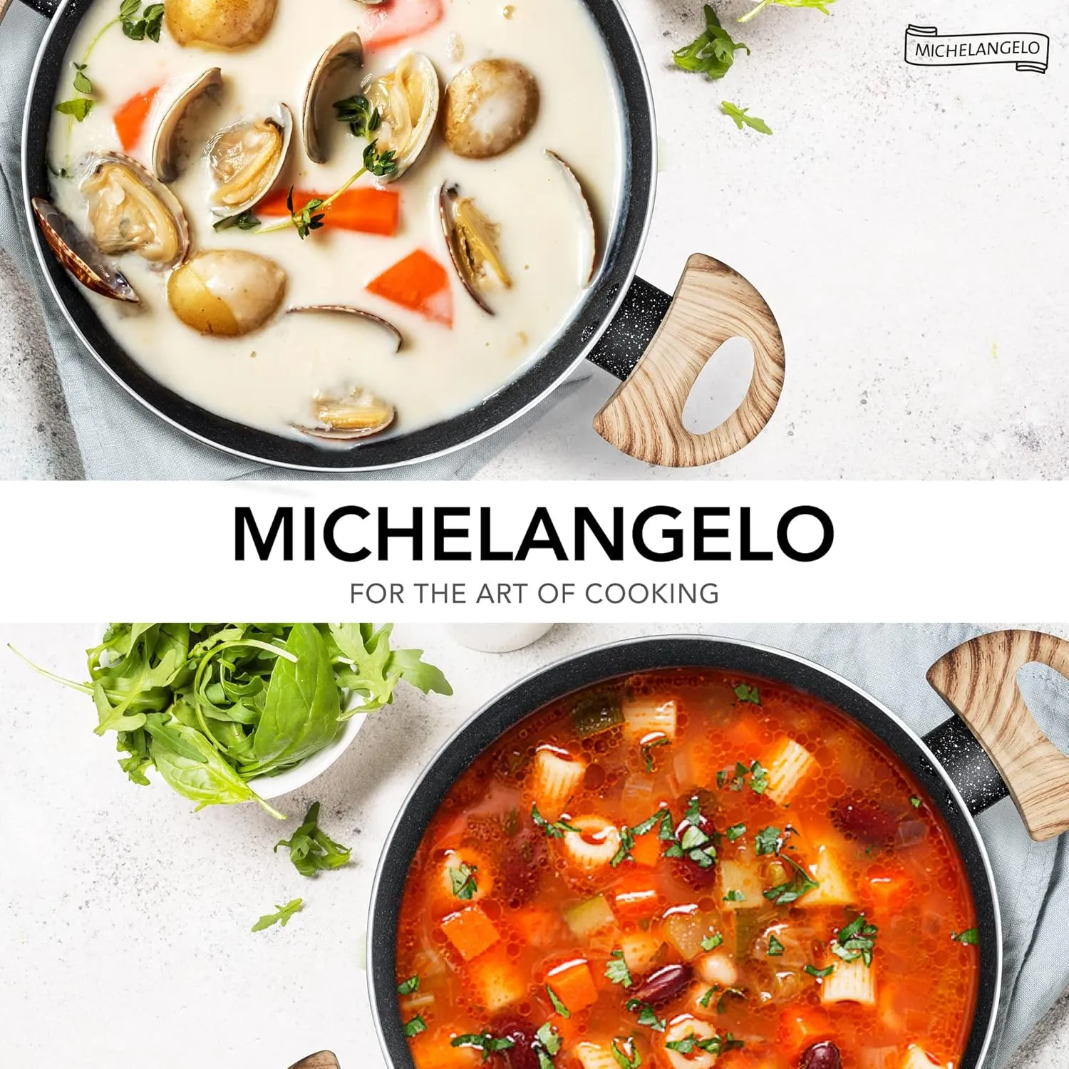 MICHELANGELO 5 Quart Stock Pot with Lid, Cooking Pot Nonstick Pot with Lid, Induction Pot for Cooking, 5 Qt Pot With Lid, Non Stick Pot for Kitchen, Soup Pot with Wood Grain Handle, 5 Quart Pot
