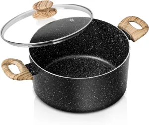 MICHELANGELO 5 Quart Stock Pot with Lid, Cooking Pot Nonstick Pot with Lid, Induction Pot for Cooking, 5 Qt Pot With Lid, Non Stick Pot for Kitchen, Soup Pot with Wood Grain Handle, 5 Quart Pot