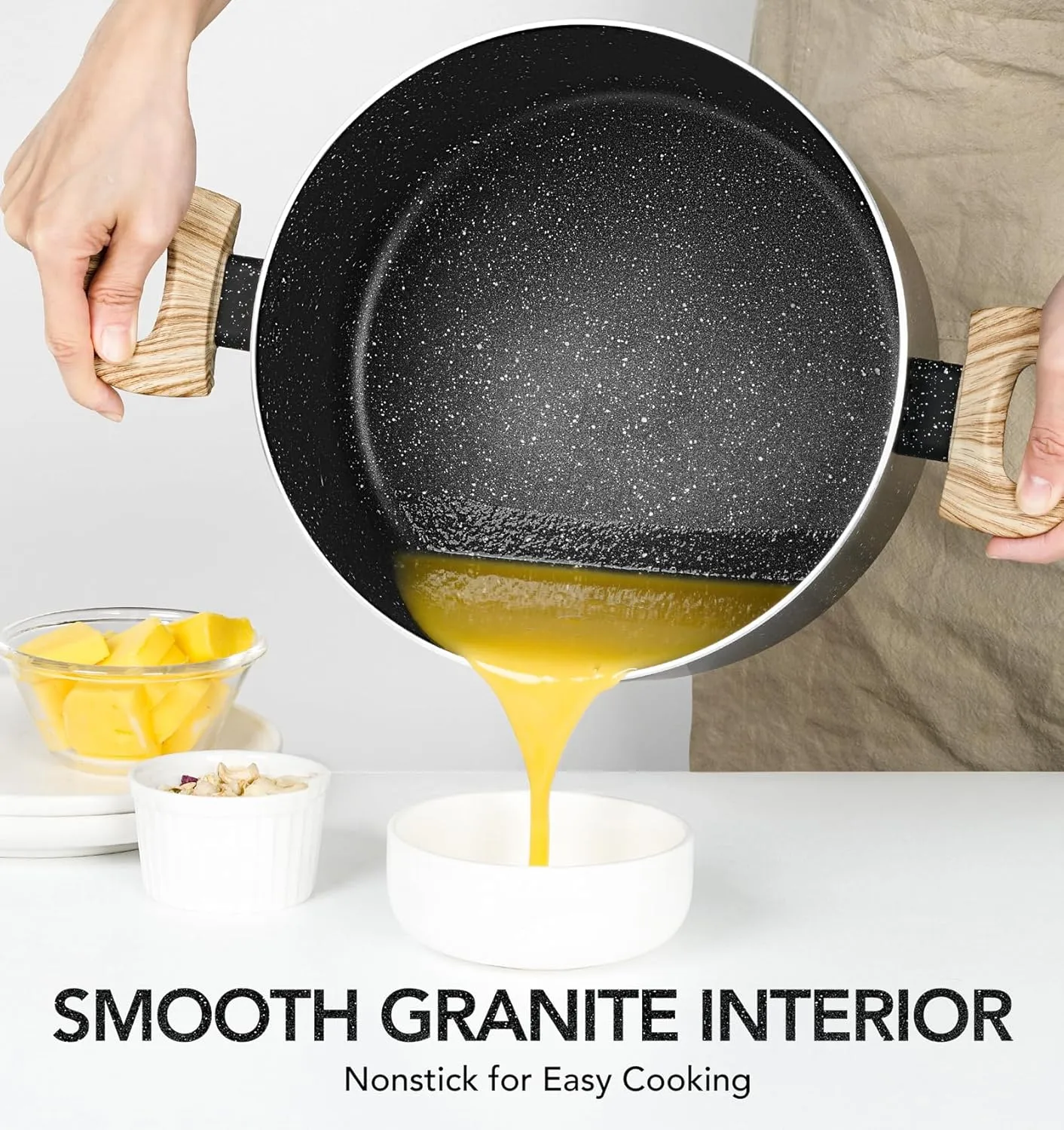 MICHELANGELO 5 Quart Stock Pot with Lid, Cooking Pot Nonstick Pot with Lid, Induction Pot for Cooking, 5 Qt Pot With Lid, Non Stick Pot for Kitchen, Soup Pot with Wood Grain Handle, 5 Quart Pot