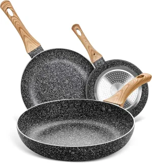 MICHELANGELO Non Stick Frying Pans - 8" 9.5" 11" Nonstick Frying Pan Set with Non-Toxic Stone Coating, Frying Pans Nonstick with Anti-Scald Handle, Induction Compatible