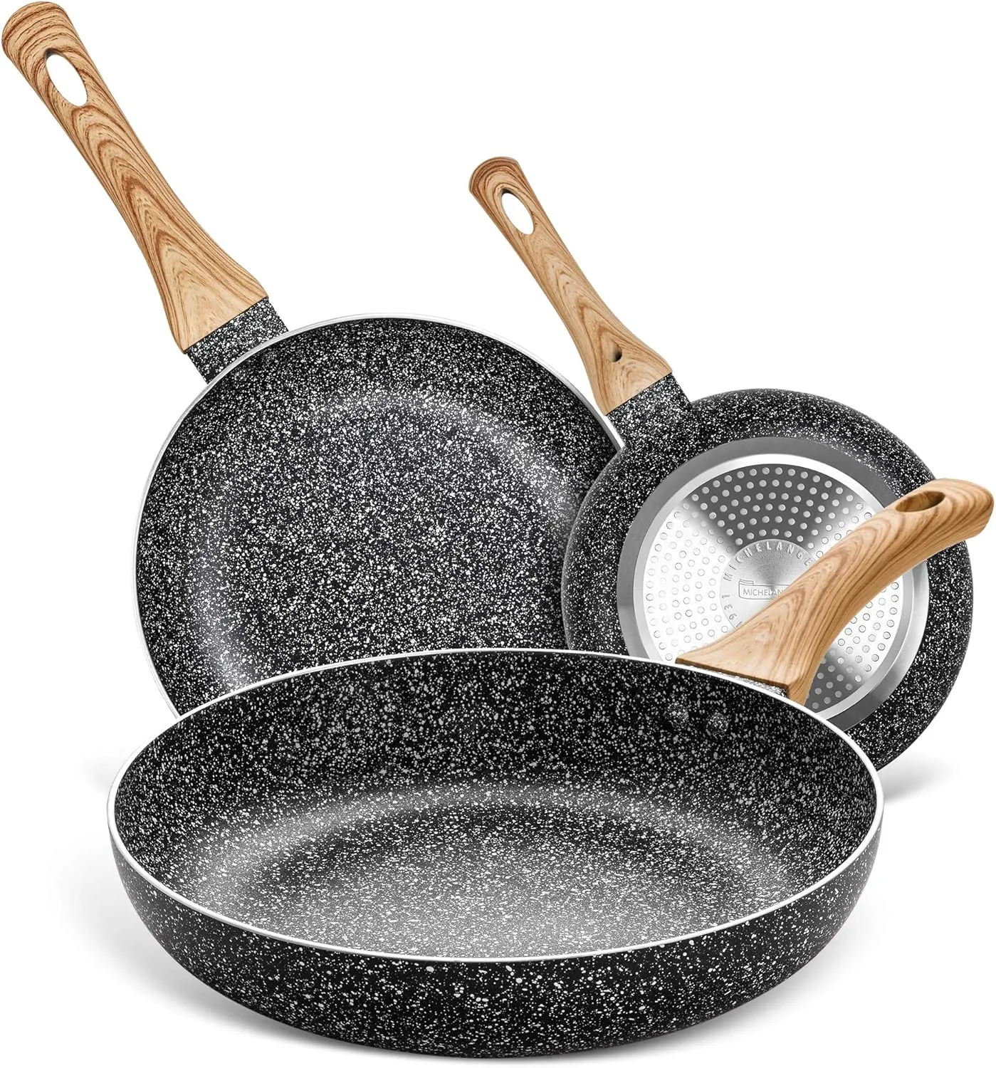 MICHELANGELO Non Stick Frying Pans - 8" 9.5" 11" Nonstick Frying Pan Set with Non-Toxic Stone Coating, Frying Pans Nonstick with Anti-Scald Handle, Induction Compatible
