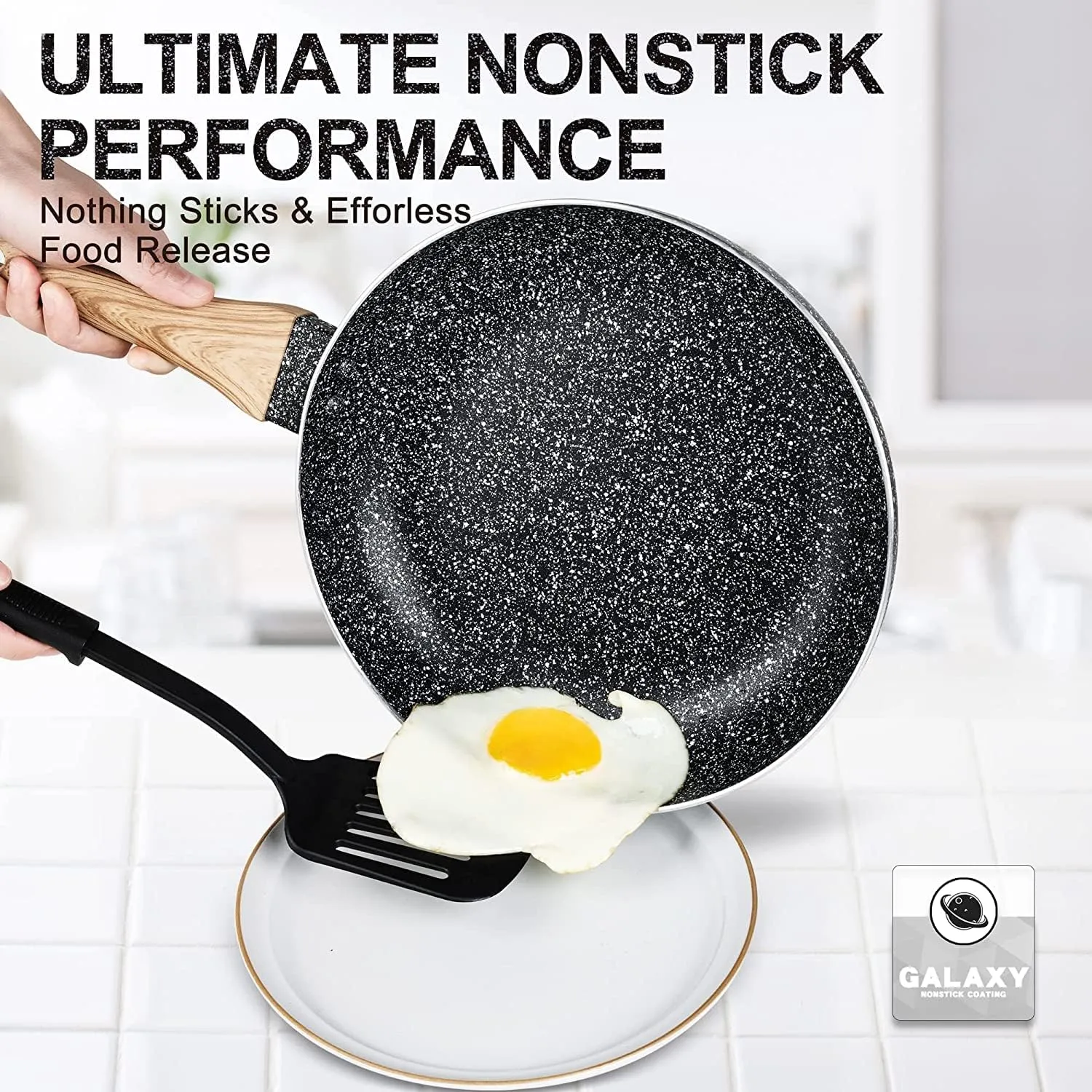 MICHELANGELO Non Stick Frying Pans - 8" 9.5" 11" Nonstick Frying Pan Set with Non-Toxic Stone Coating, Frying Pans Nonstick with Anti-Scald Handle, Induction Compatible