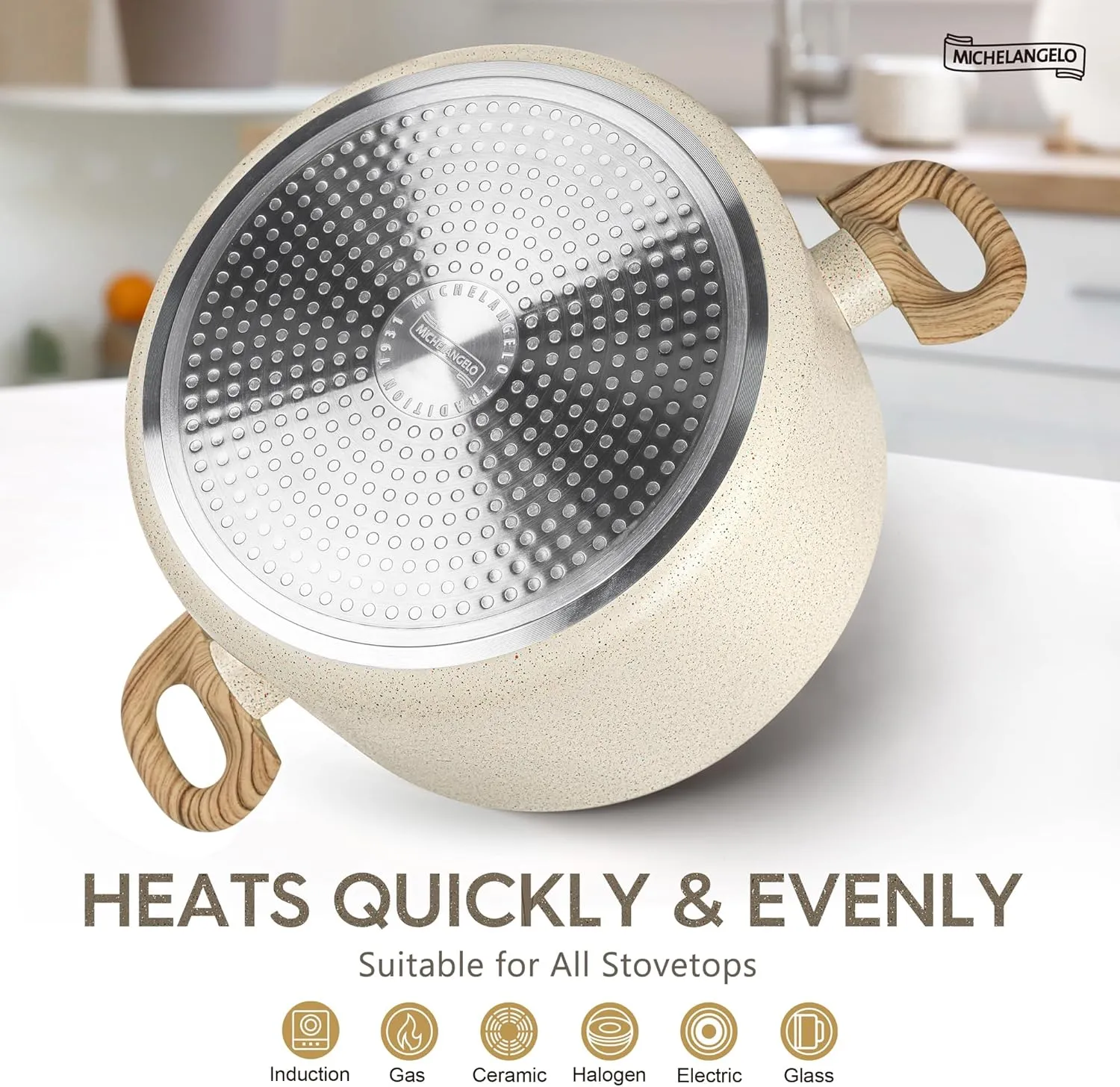 MICHELANGELO Nonstick Stock Pot - 6 Quart Cooking Pot White Granite, Soup Pot with Lid, Non Stick Stockpot with Stay-cool Handle, Non-Toxic, Induction Compatible