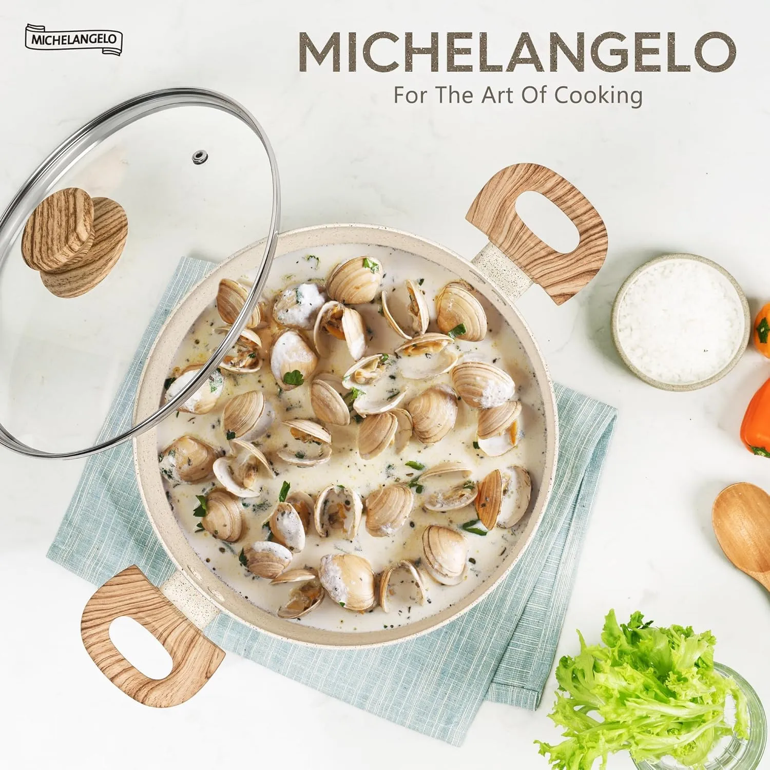 MICHELANGELO Nonstick Stock Pot - 6 Quart Cooking Pot White Granite, Soup Pot with Lid, Non Stick Stockpot with Stay-cool Handle, Non-Toxic, Induction Compatible