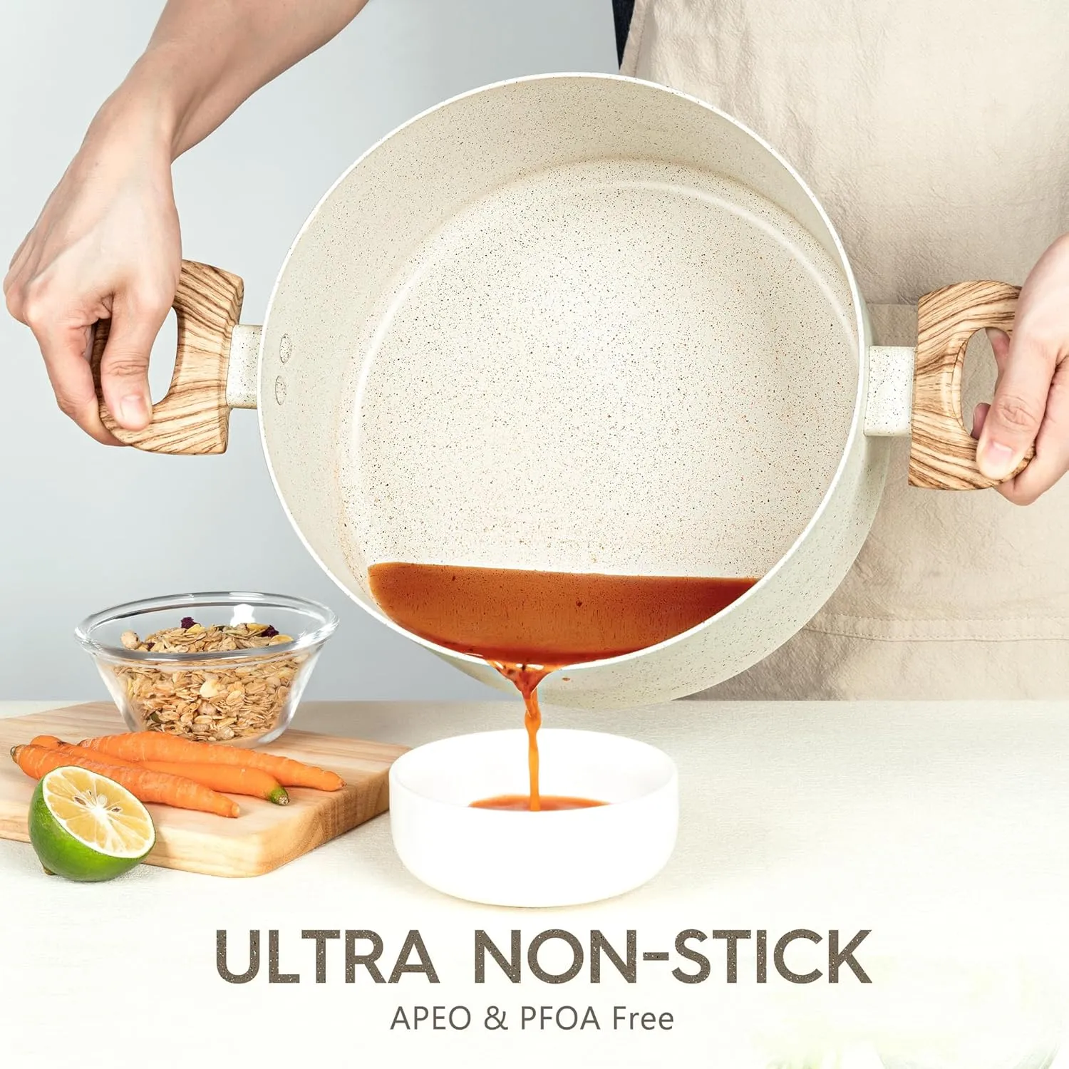 MICHELANGELO Nonstick Stock Pot - 6 Quart Cooking Pot White Granite, Soup Pot with Lid, Non Stick Stockpot with Stay-cool Handle, Non-Toxic, Induction Compatible