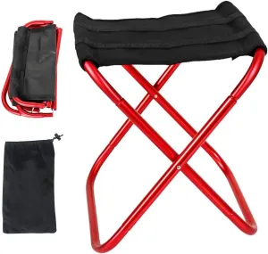 Mini Foldable Camping Stool Chair, Lightweight Portable Outdoor Stool for Hiking Beach Fishing Concert Garden, Aircraft Grade 7075 Aluminum, Load Capacity to 200lbs, Red Bracket