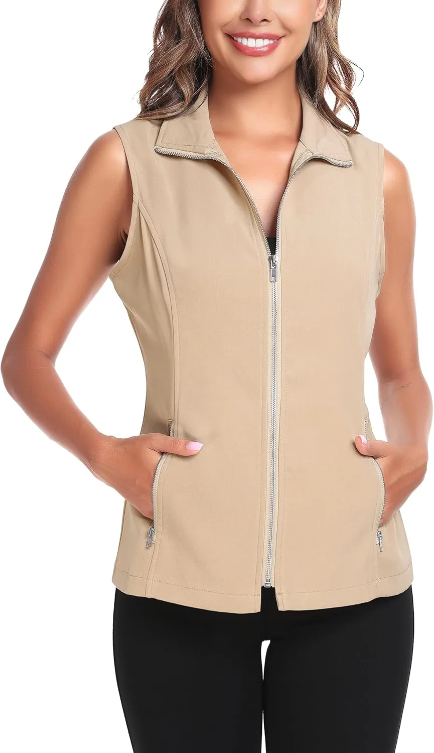 MISS MOLY Vests For Women Casual Lightweight Full-Zip Military Vest Golf Sleeveless Jacket with Pockets
