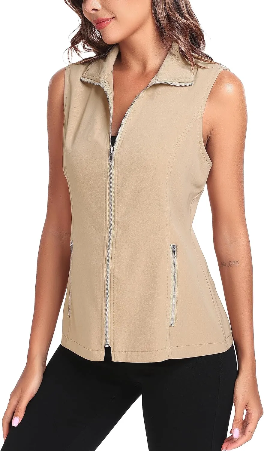 MISS MOLY Vests For Women Casual Lightweight Full-Zip Military Vest Golf Sleeveless Jacket with Pockets