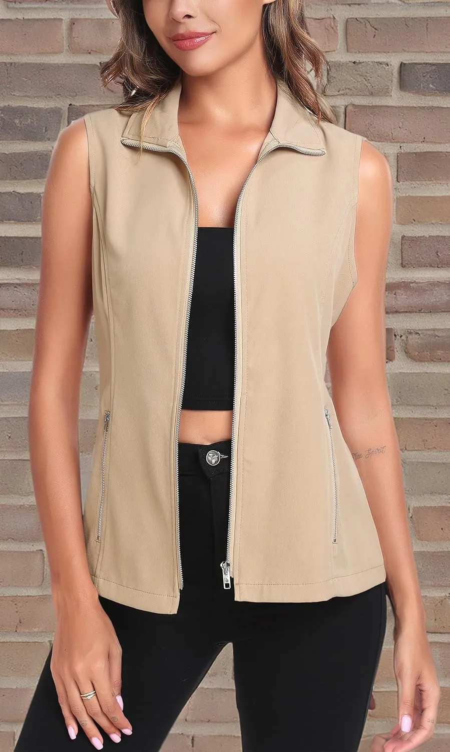 MISS MOLY Vests For Women Casual Lightweight Full-Zip Military Vest Golf Sleeveless Jacket with Pockets