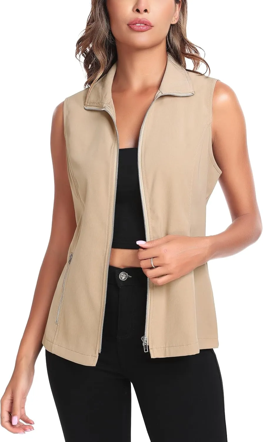 MISS MOLY Vests For Women Casual Lightweight Full-Zip Military Vest Golf Sleeveless Jacket with Pockets