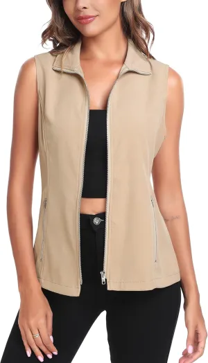 MISS MOLY Vests For Women Casual Lightweight Full-Zip Military Vest Golf Sleeveless Jacket with Pockets