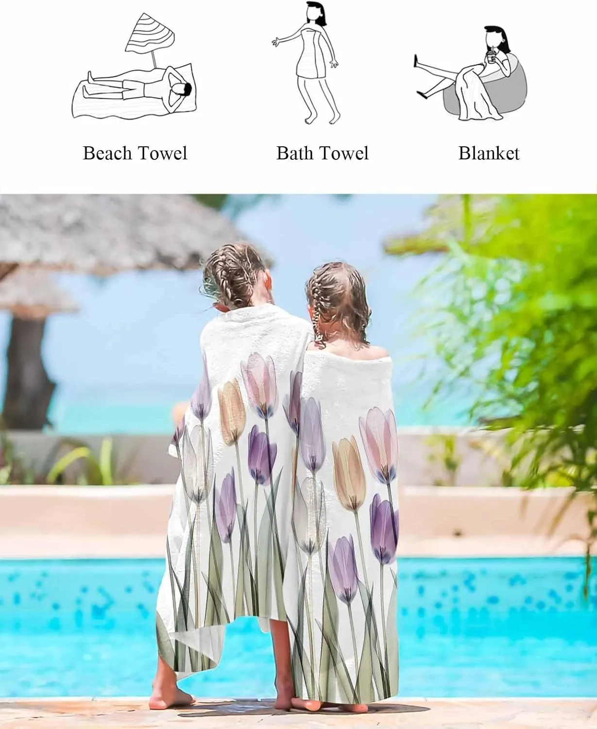 Modern Beach Towel 31"x61" Microfiber Beach Towels Oversized Sand Free Quick Dry Beach Towel/Bath Towels/Yoga Towel/Pool Towels/Travel Towel for Women Men Girls Kids-Watercolor Tulips