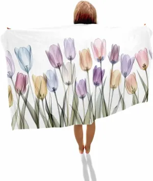 Modern Beach Towel 31"x61" Microfiber Beach Towels Oversized Sand Free Quick Dry Beach Towel/Bath Towels/Yoga Towel/Pool Towels/Travel Towel for Women Men Girls Kids-Watercolor Tulips