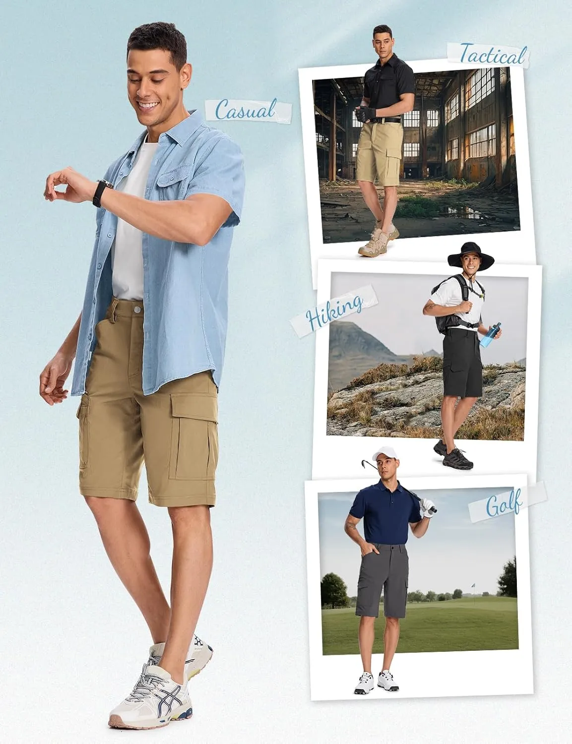Moosehill Mens-Hiking-Shorts Cargo Lightweight Water Resistant Quick Dry Big & Tall with 8 Pockets for Tactical Work