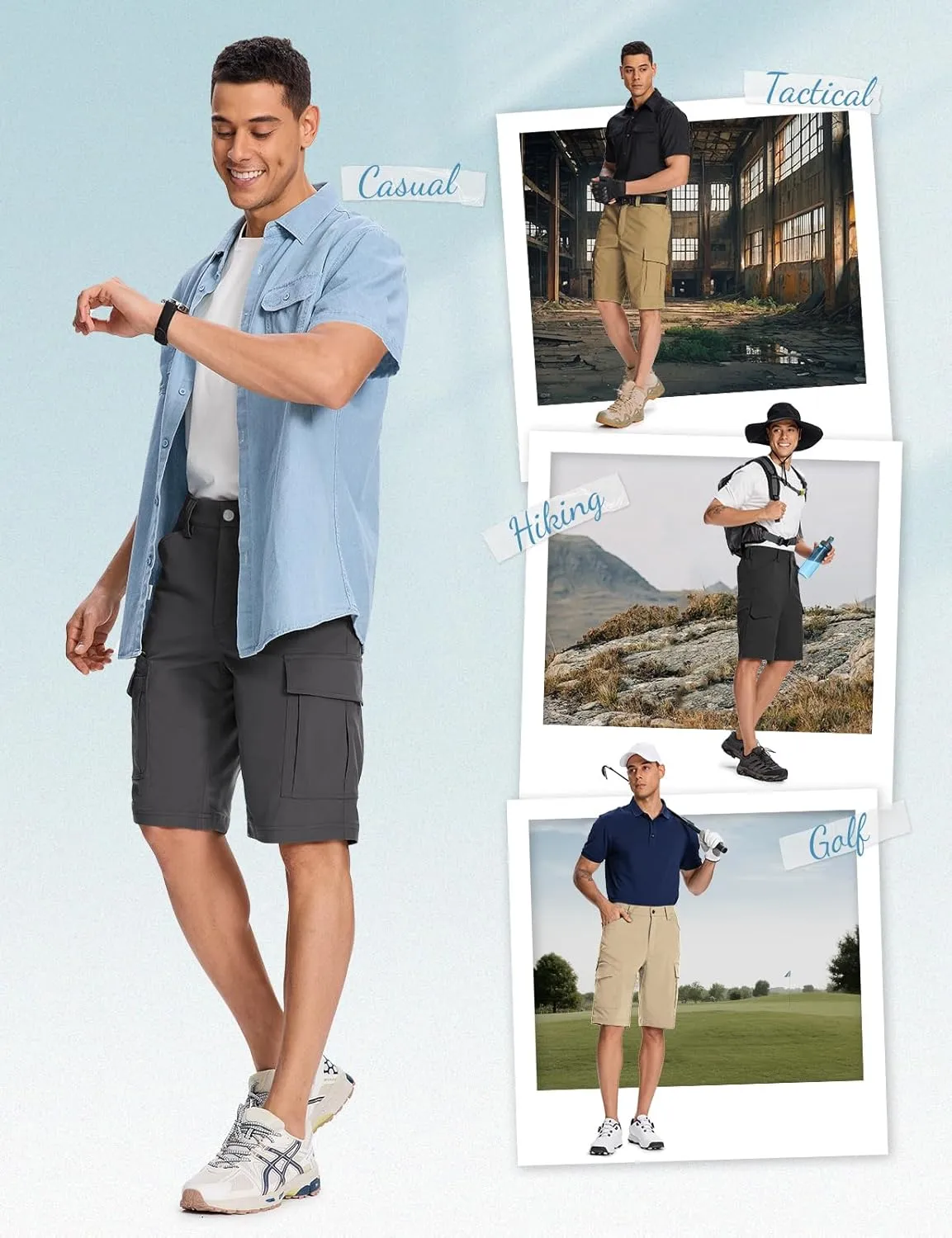 Moosehill Mens-Hiking-Shorts Cargo Lightweight Water Resistant Quick Dry Big & Tall with 8 Pockets for Tactical Work