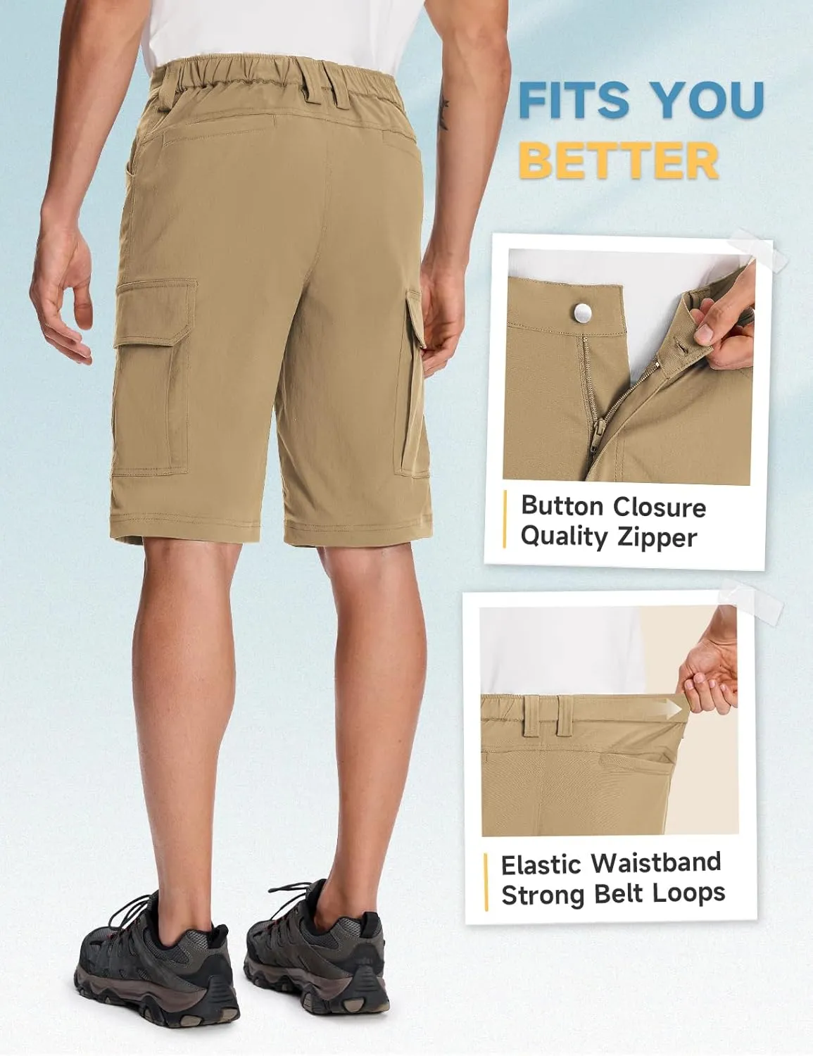 Moosehill Mens-Hiking-Shorts Cargo Lightweight Water Resistant Quick Dry Big & Tall with 8 Pockets for Tactical Work