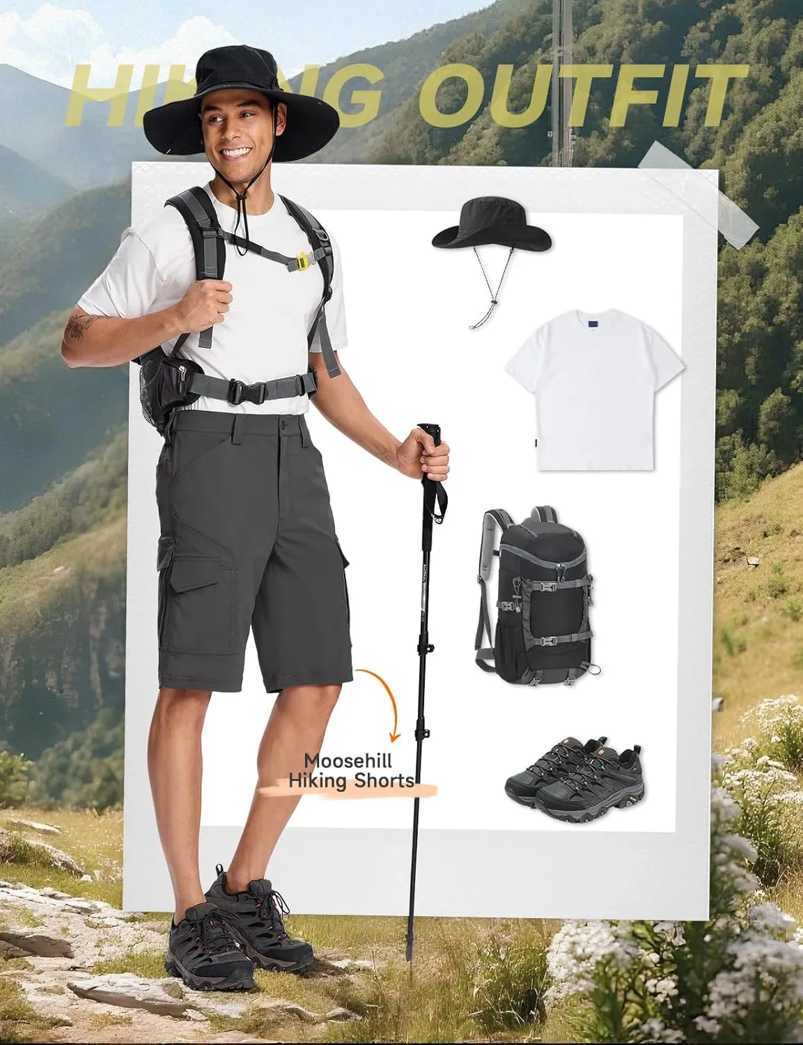 Moosehill Mens-Hiking-Shorts Cargo Lightweight Water Resistant Quick Dry Big & Tall with 8 Pockets for Tactical Work