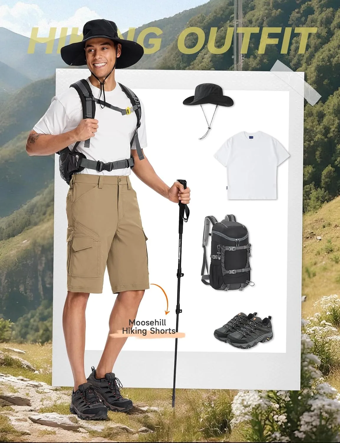 Moosehill Mens-Hiking-Shorts Cargo Lightweight Water Resistant Quick Dry Big & Tall with 8 Pockets for Tactical Work