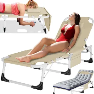 MOPHOTO Tanning Lounge Chair 5-Position, Outdoor Sunbathing Chairs Folding Chaise Lounge, Sun Tanning Lounger with Face Hole, Perfect for Pool Beach Patio Sunbathing