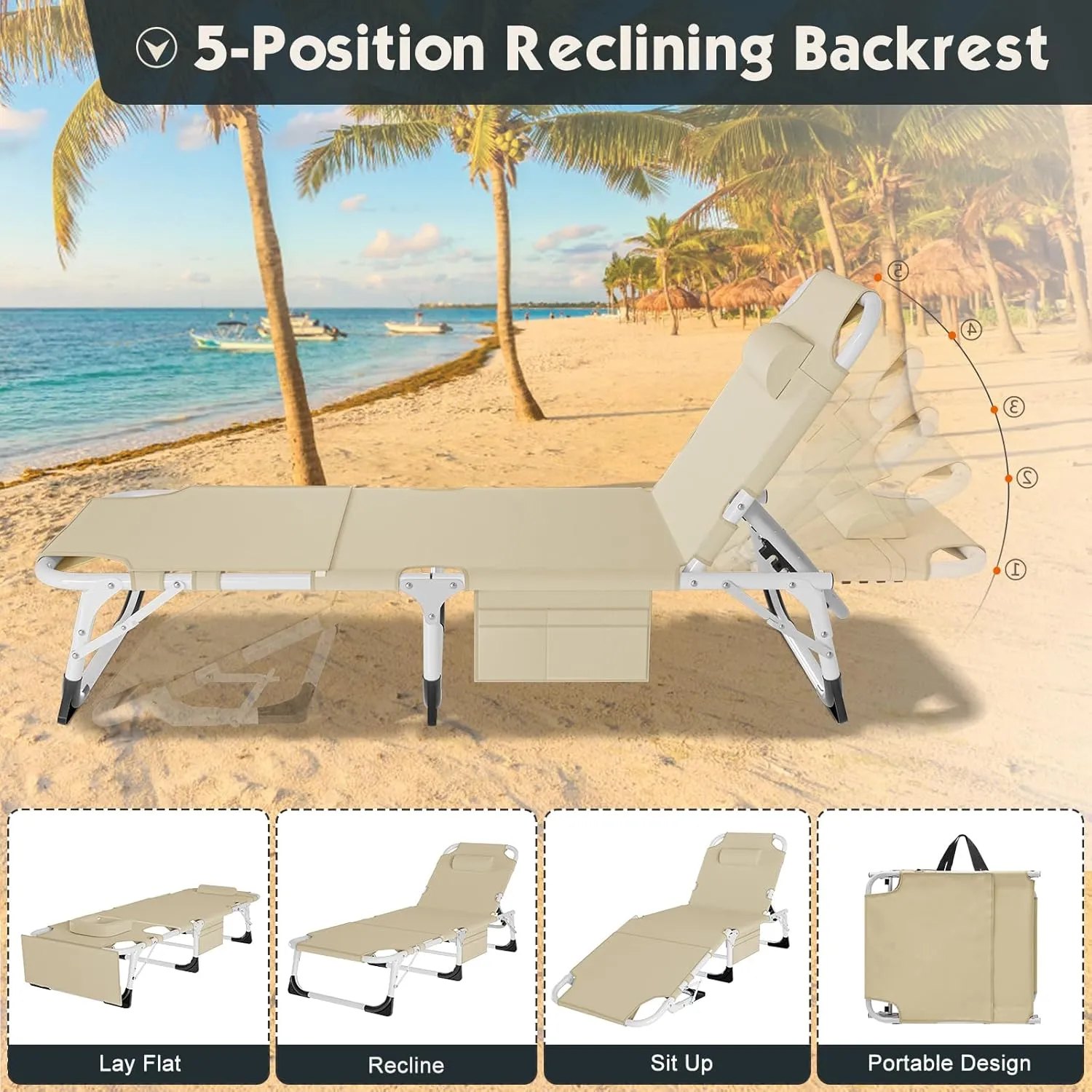 MOPHOTO Tanning Lounge Chair 5-Position, Outdoor Sunbathing Chairs Folding Chaise Lounge, Sun Tanning Lounger with Face Hole, Perfect for Pool Beach Patio Sunbathing
