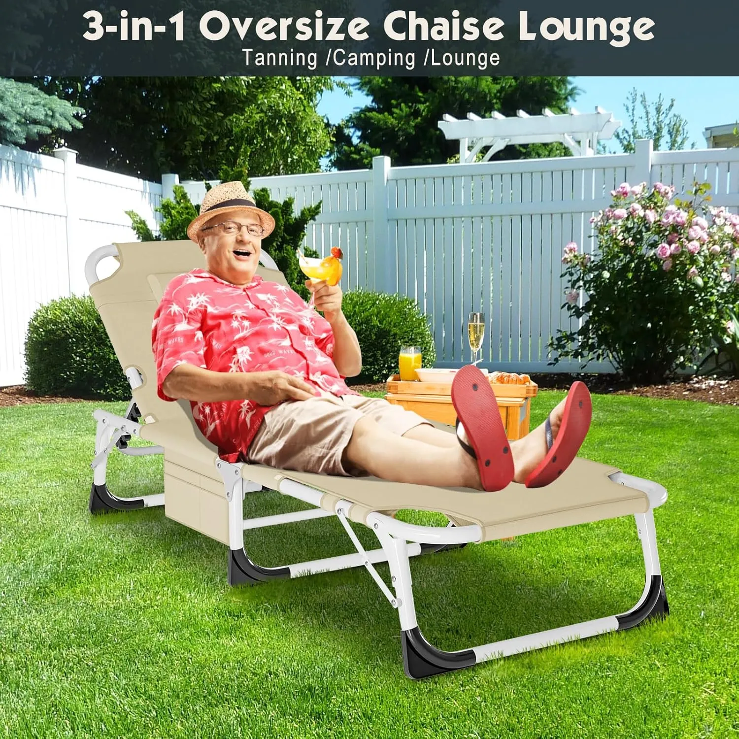 MOPHOTO Tanning Lounge Chair 5-Position, Outdoor Sunbathing Chairs Folding Chaise Lounge, Sun Tanning Lounger with Face Hole, Perfect for Pool Beach Patio Sunbathing