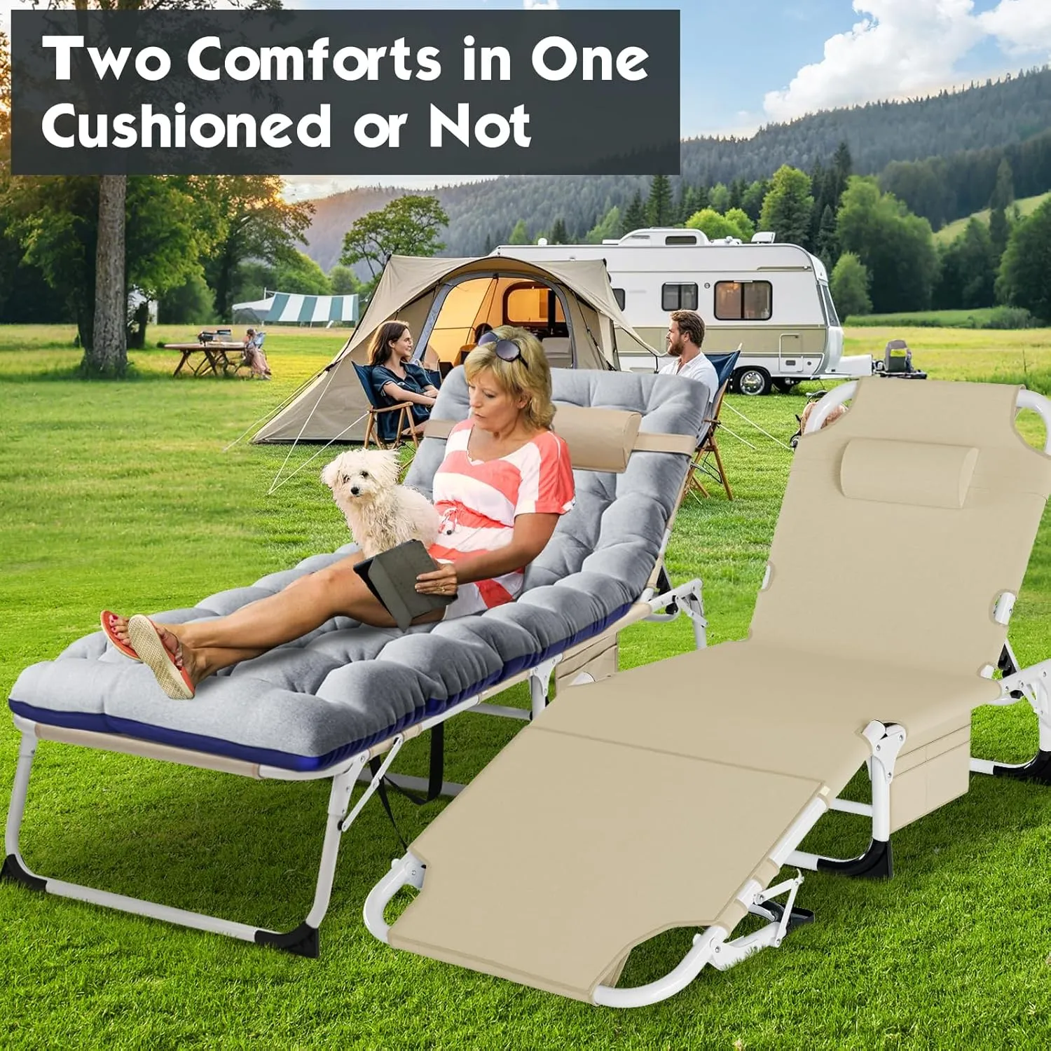 MOPHOTO Tanning Lounge Chair 5-Position, Outdoor Sunbathing Chairs Folding Chaise Lounge, Sun Tanning Lounger with Face Hole, Perfect for Pool Beach Patio Sunbathing