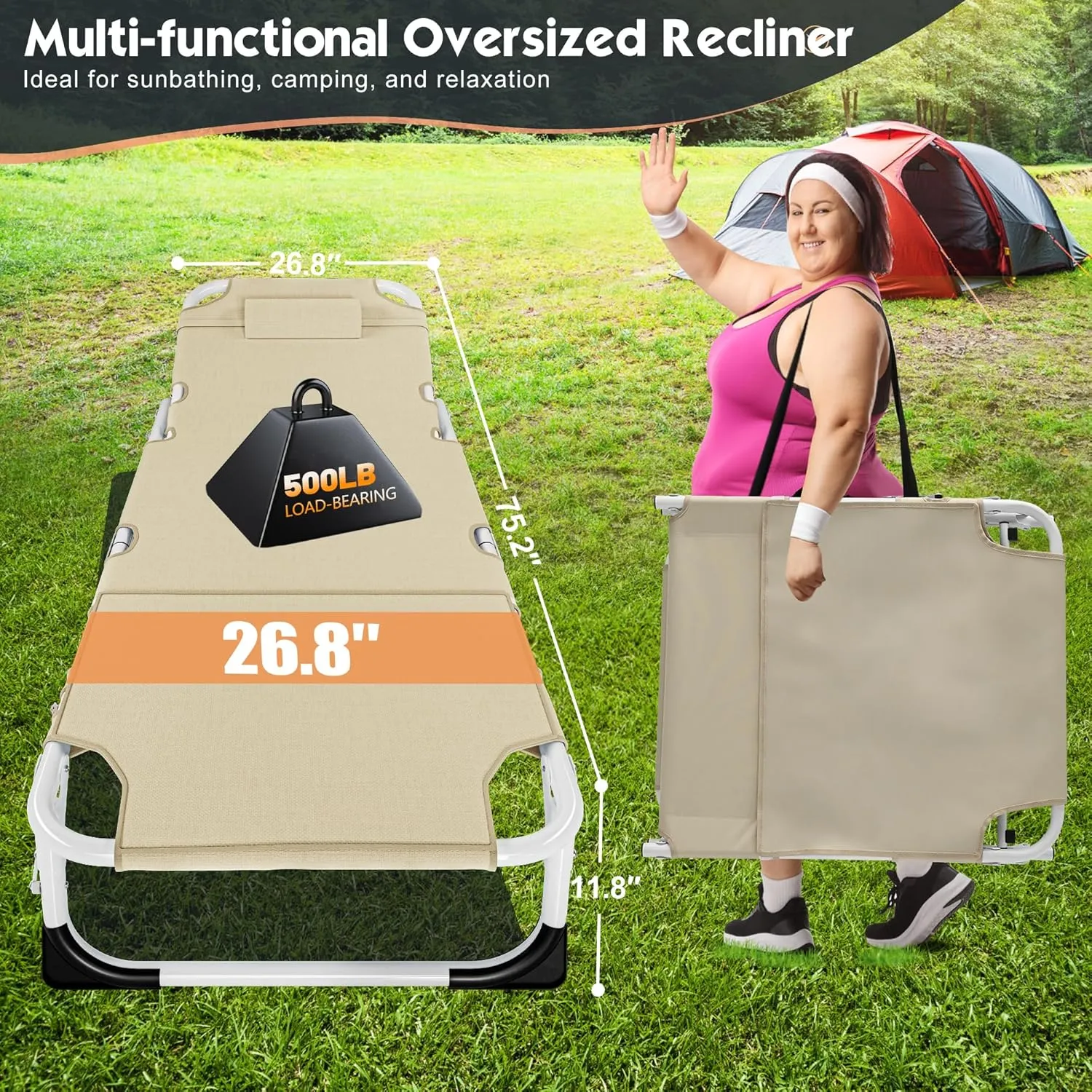 MOPHOTO Tanning Lounge Chair 5-Position, Outdoor Sunbathing Chairs Folding Chaise Lounge, Sun Tanning Lounger with Face Hole, Perfect for Pool Beach Patio Sunbathing