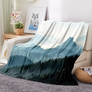 Morning Forest Flannel Throw Blanket Mountain Ridges Foggy Forest Landscape Wilderness Warm Lightweight Cozy Winter Bed Blanket, Office Nap Blanket Machine Washable 60x80 Inch