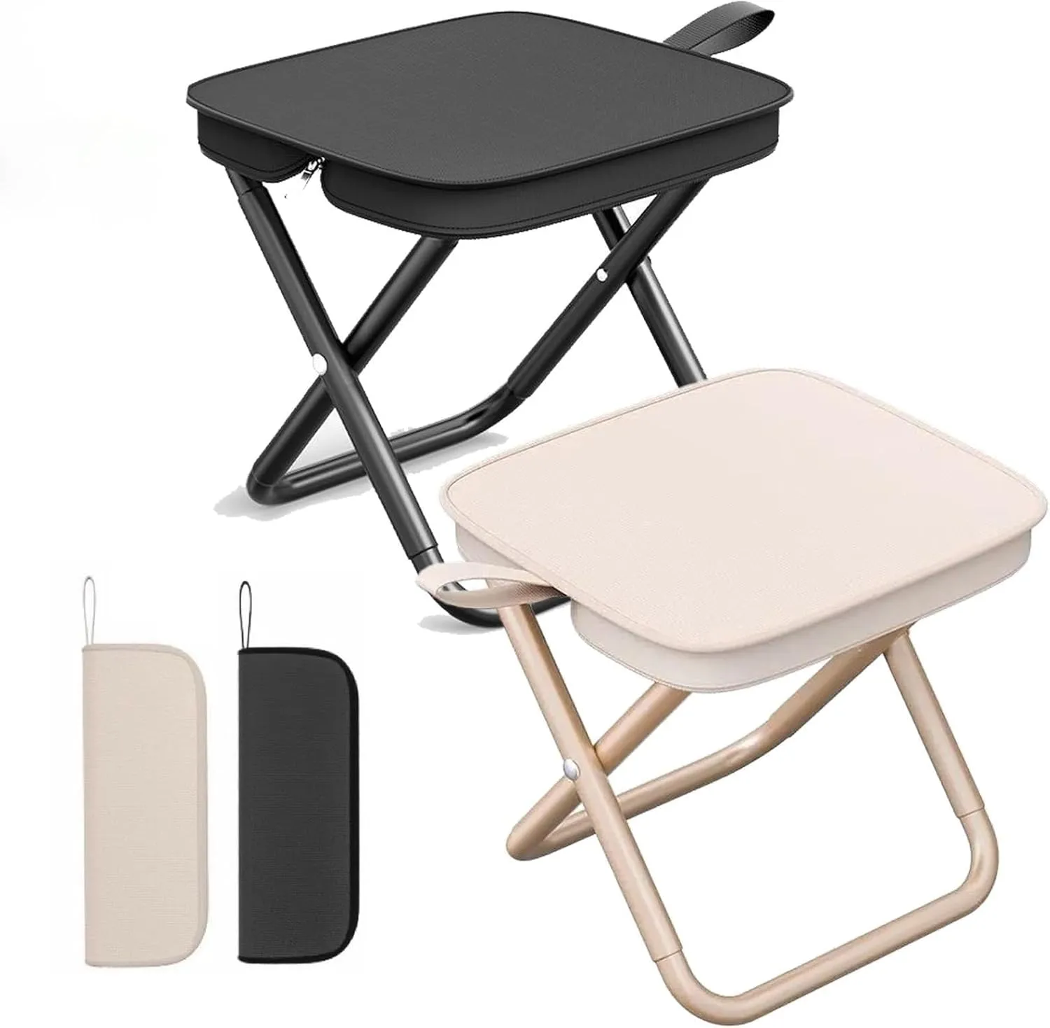 Mountaineering and Hiking Portable Stool (330lbs Capacity), Sturdy Collapsible Stool, Outdoor Lightweight Camping Chair for Traveling, Fishing, Beach (Beige Black-2 pc)