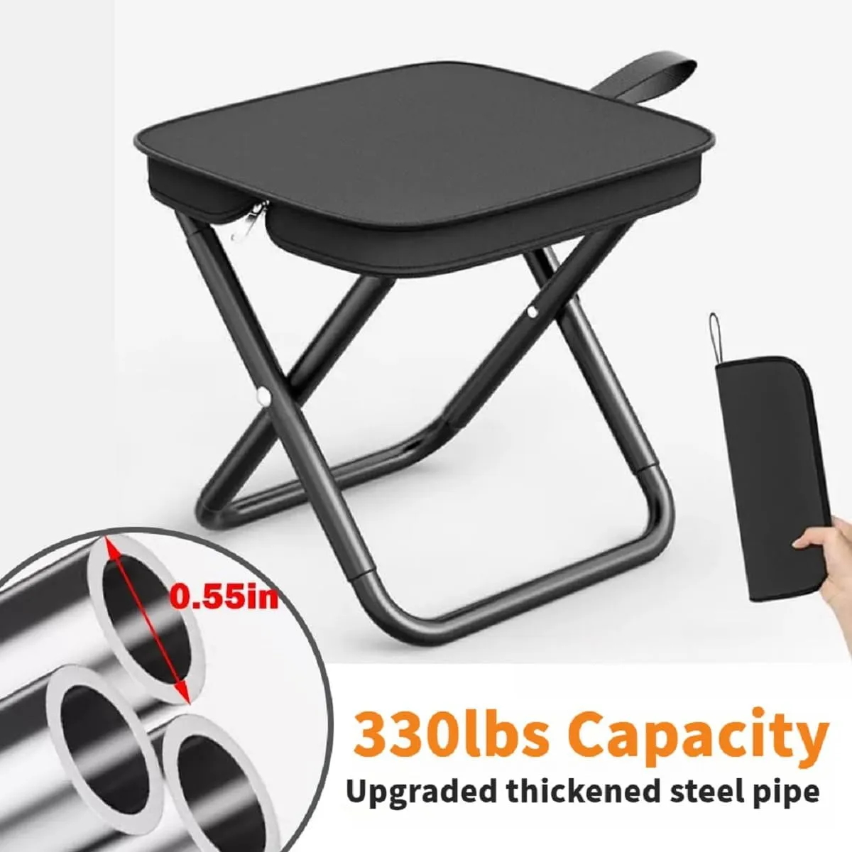 Mountaineering and Hiking Portable Stool (330lbs Capacity), Sturdy Collapsible Stool, Outdoor Lightweight Camping Chair for Traveling, Fishing, Beach (Beige Black-2 pc)