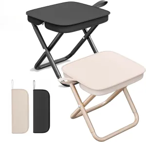 Mountaineering and Hiking Portable Stool (330lbs Capacity), Sturdy Collapsible Stool, Outdoor Lightweight Camping Chair for Traveling, Fishing, Beach (Beige Black-2 pc)