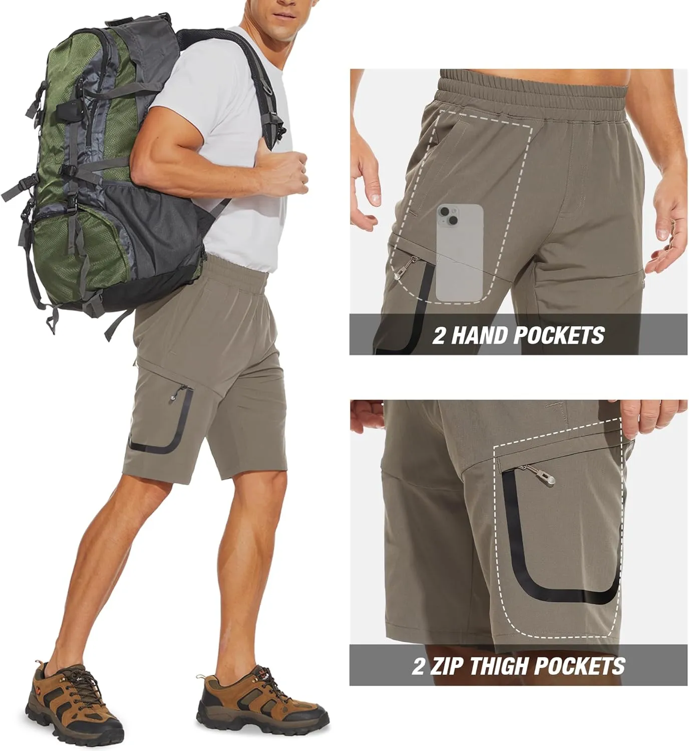 MOURCE Mens Hiking Shorts 9 Inch Inseam Quick Dry Lightweight Stretch Elastic Waist Outdoor Men Golf Shorts Fishing Camping