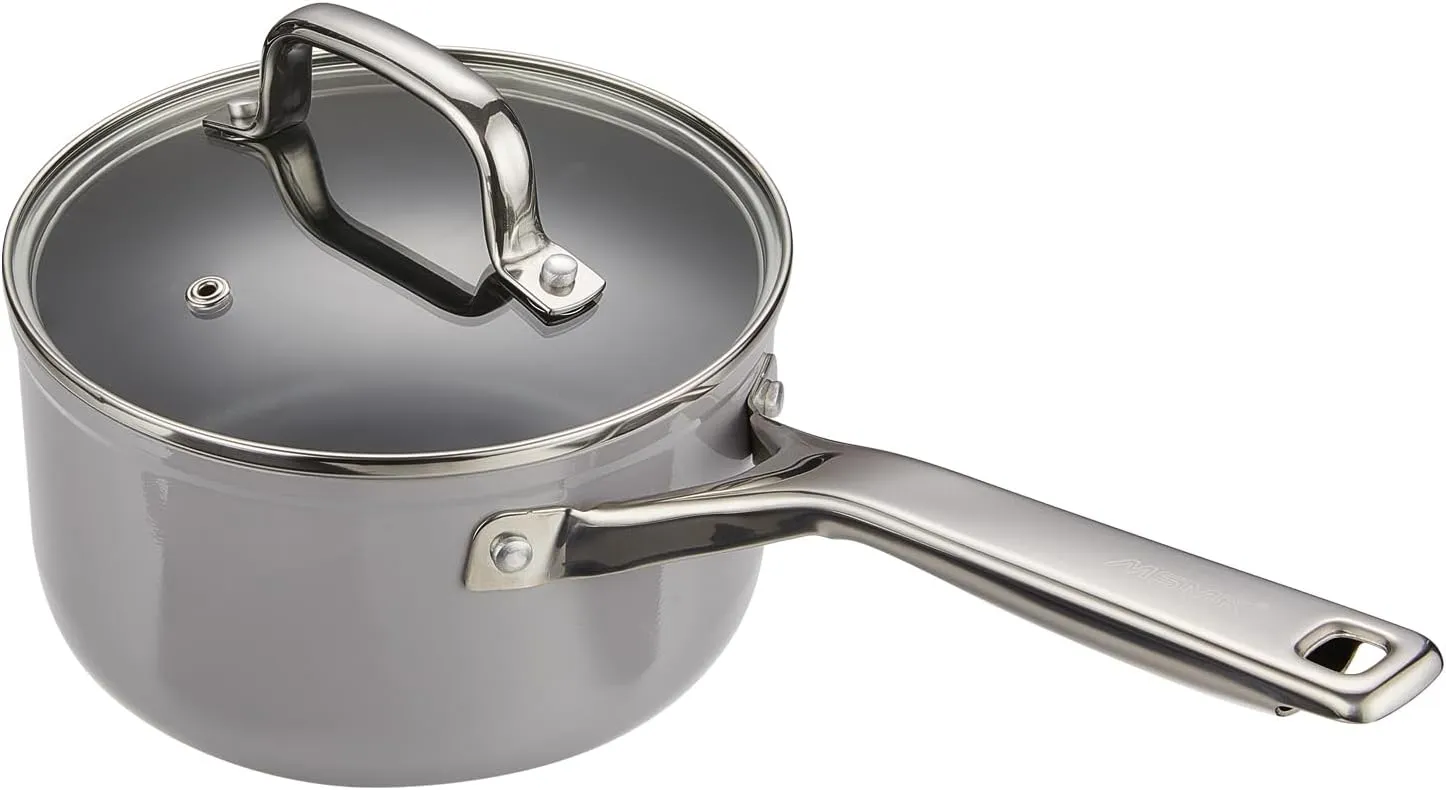 MSMK 2.5 QT PFAS-FREE Ceramic enamel saucepan with Tempered Glass Lid, Rice Burnt also Non stick, Dishwasher and Oven Safe, Induction Ready, Compatible with All Cooktops, Grey