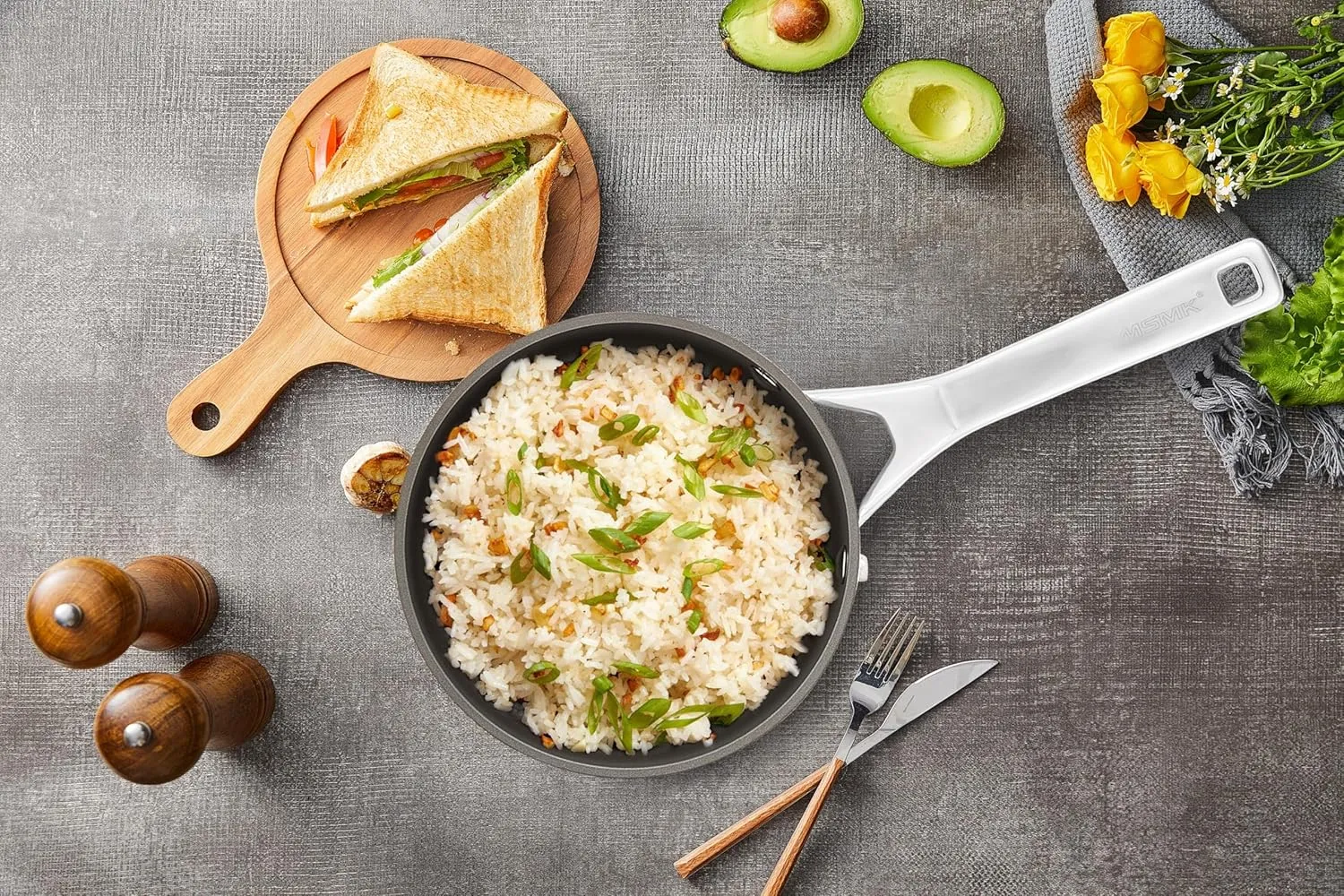 MSMK 2.5 QT PFAS-FREE Ceramic enamel saucepan with Tempered Glass Lid, Rice Burnt also Non stick, Dishwasher and Oven Safe, Induction Ready, Compatible with All Cooktops, Grey