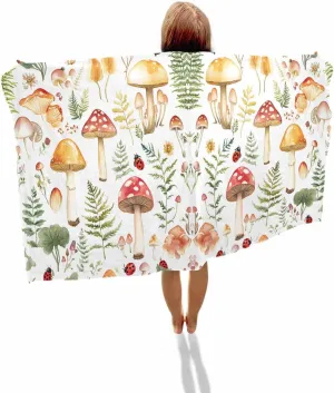 Mushroom Microfiber Beach Towel Green Plant Absorbent Quick Dry Beach Towels for Kids Women Adults Ladybug Sand Proof Travel Pool Swimming Camping Blanket 35x70 Inch