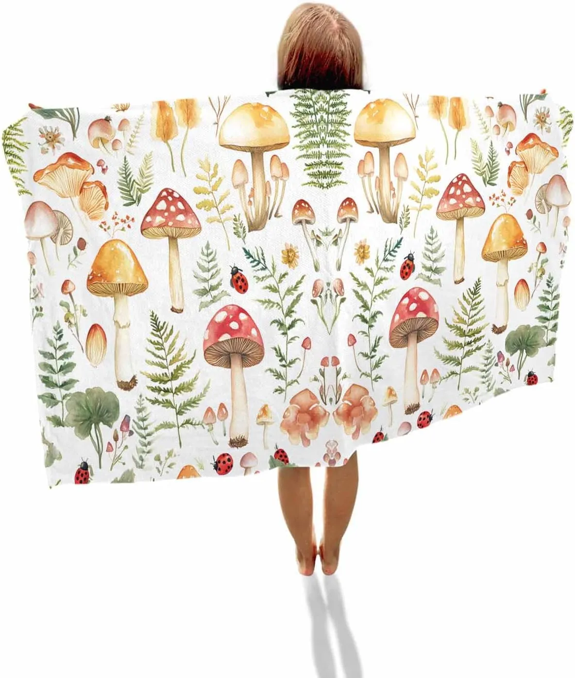 Mushroom Microfiber Beach Towel Green Plant Absorbent Quick Dry Beach Towels for Kids Women Adults Ladybug Sand Proof Travel Pool Swimming Camping Blanket 35x70 Inch