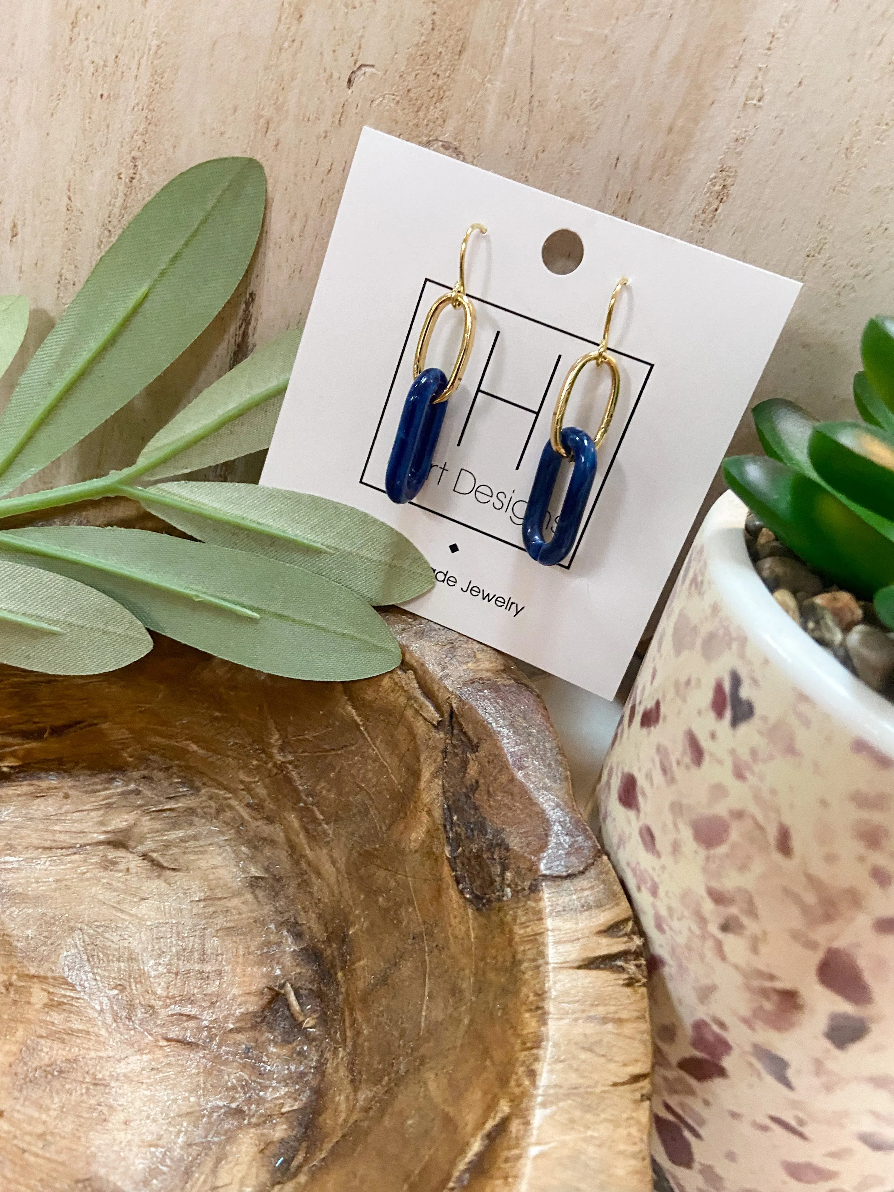 Navy Chain Link Earrings