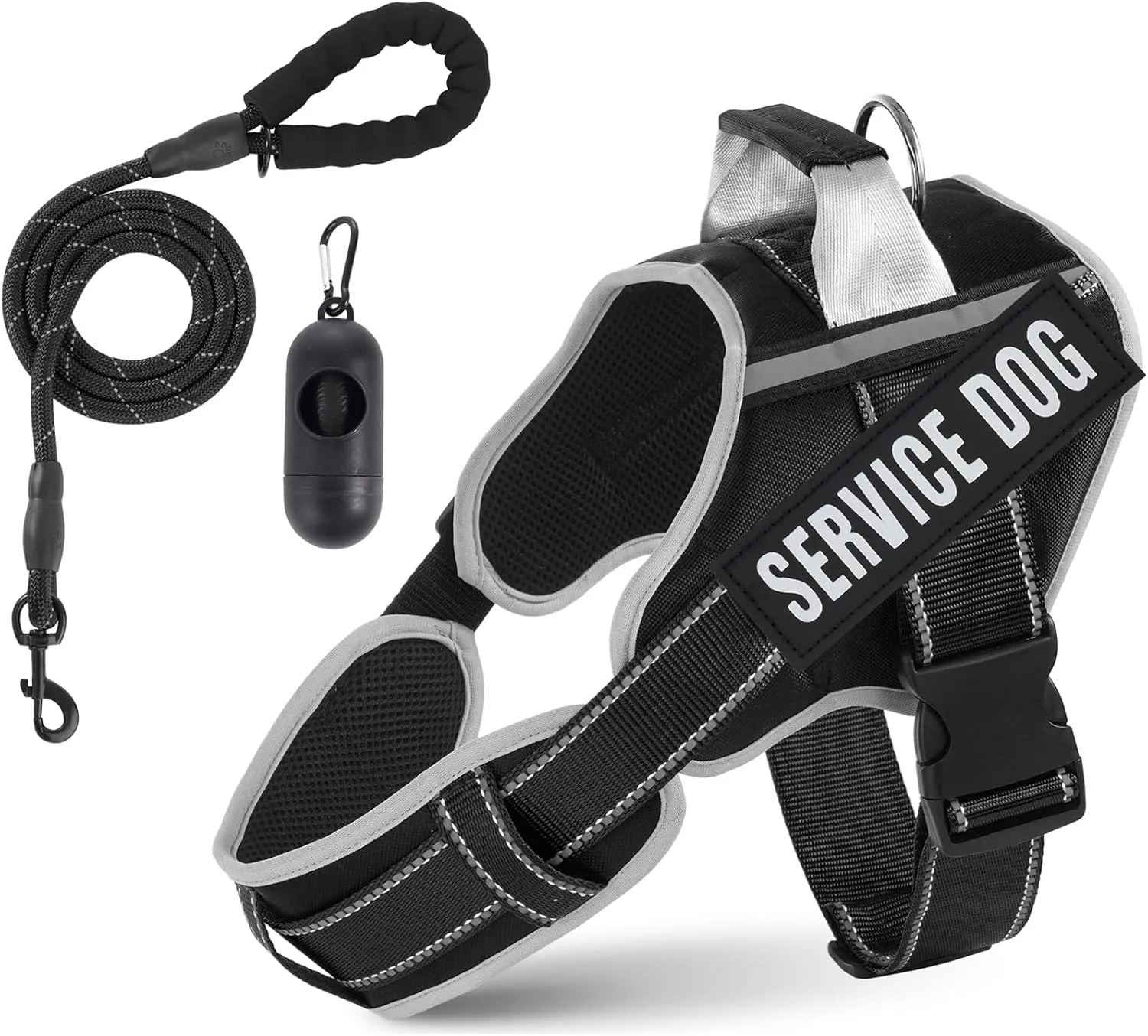 Neck Padded Dog Vest Harness and Leash Set, No Pull Adjustable Service Pet Harness with 8 Dog Patches, Reflective in Training Easy Control Pet Vest with 5ft Dog Leash for Medium & Large Dogs