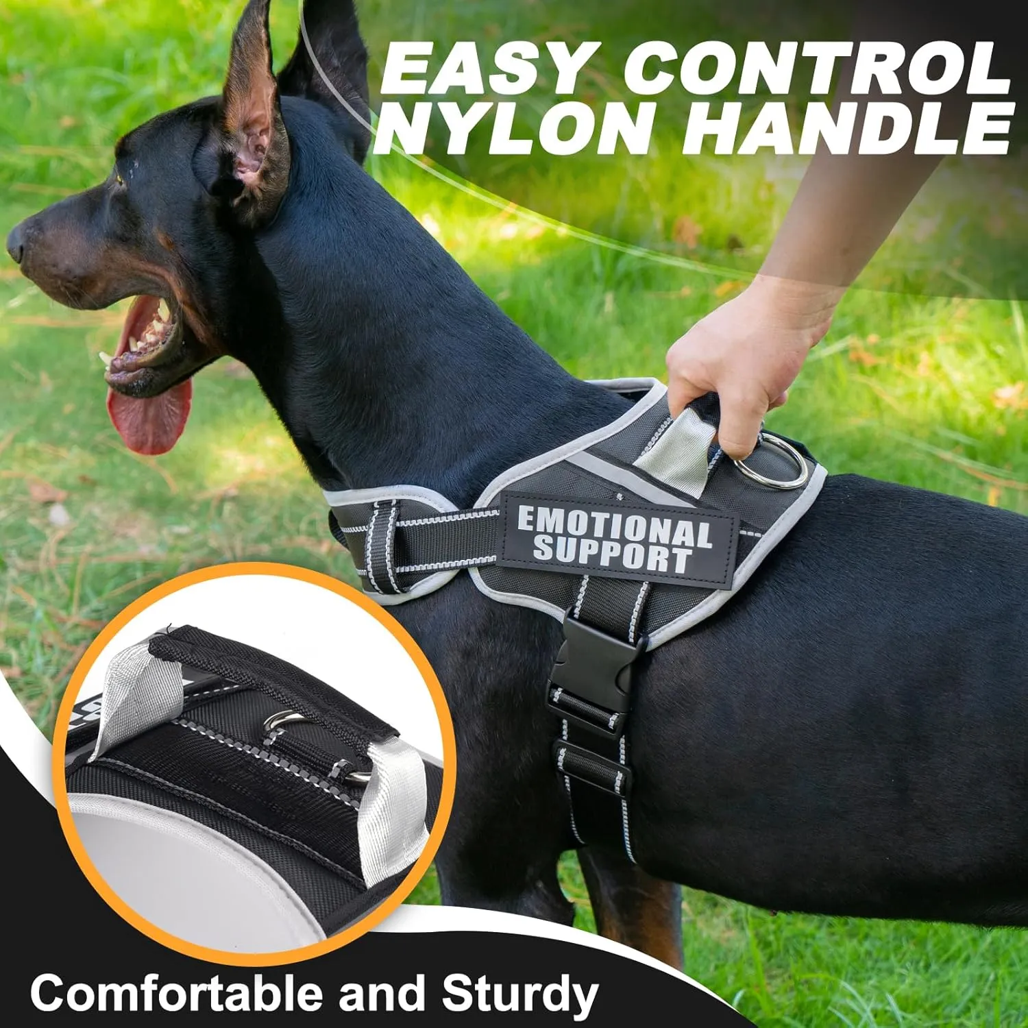 Neck Padded Dog Vest Harness and Leash Set, No Pull Adjustable Service Pet Harness with 8 Dog Patches, Reflective in Training Easy Control Pet Vest with 5ft Dog Leash for Medium & Large Dogs