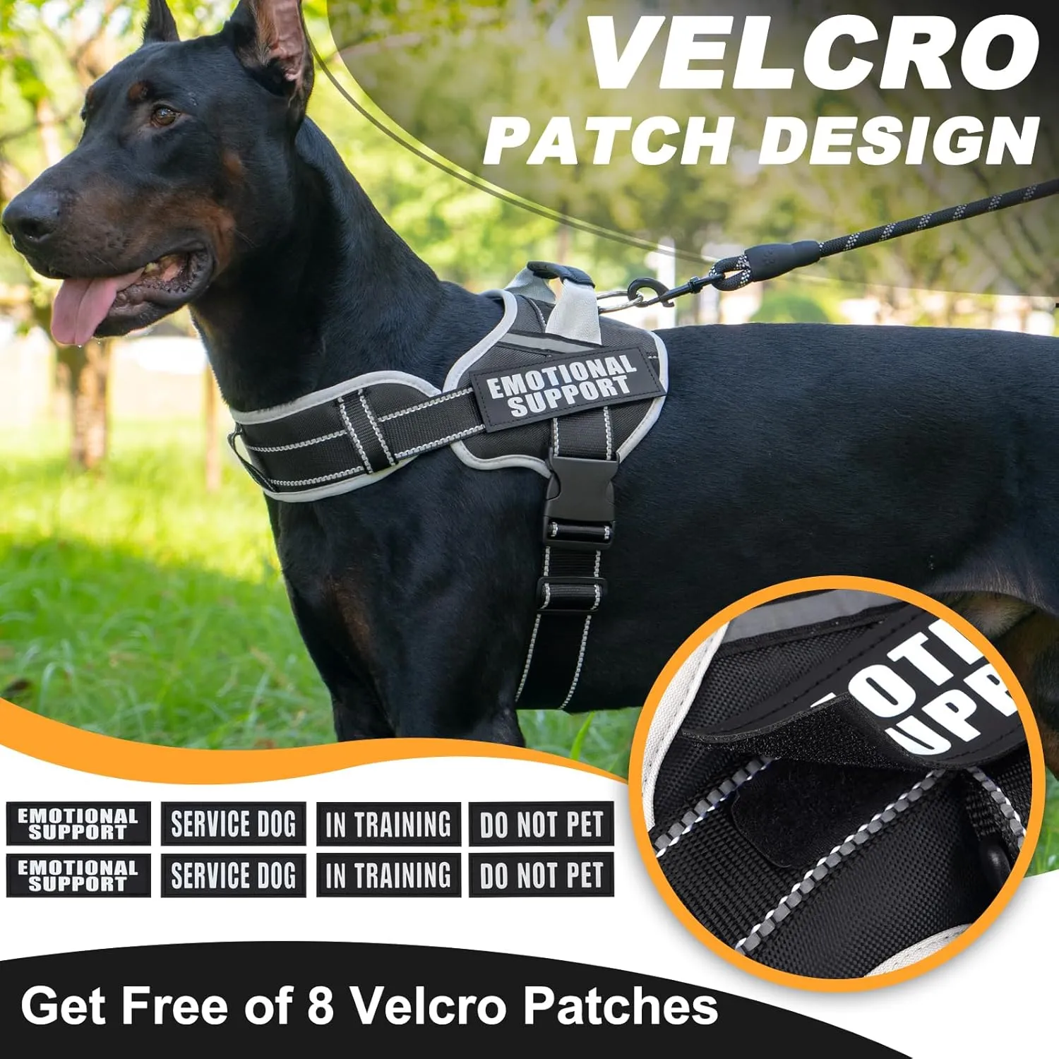 Neck Padded Dog Vest Harness and Leash Set, No Pull Adjustable Service Pet Harness with 8 Dog Patches, Reflective in Training Easy Control Pet Vest with 5ft Dog Leash for Medium & Large Dogs