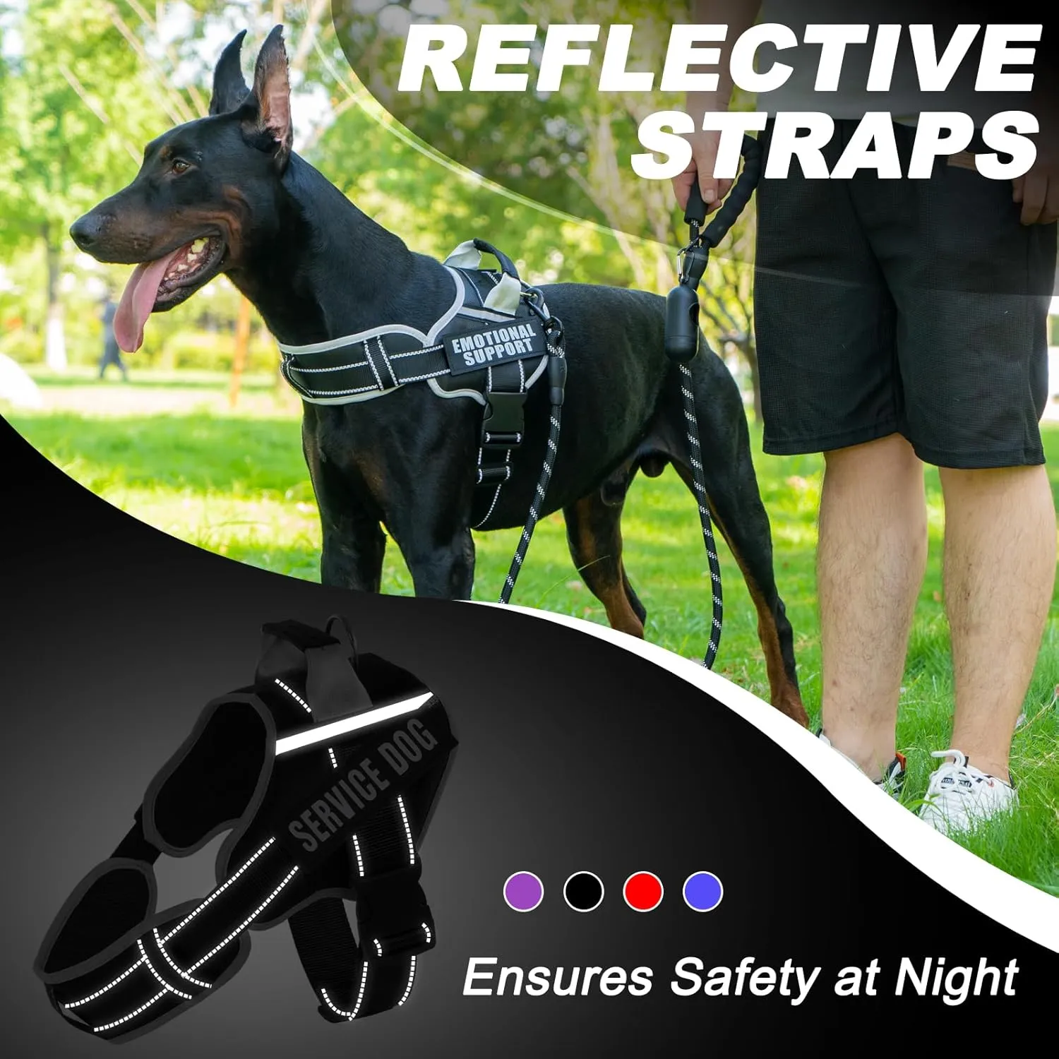 Neck Padded Dog Vest Harness and Leash Set, No Pull Adjustable Service Pet Harness with 8 Dog Patches, Reflective in Training Easy Control Pet Vest with 5ft Dog Leash for Medium & Large Dogs