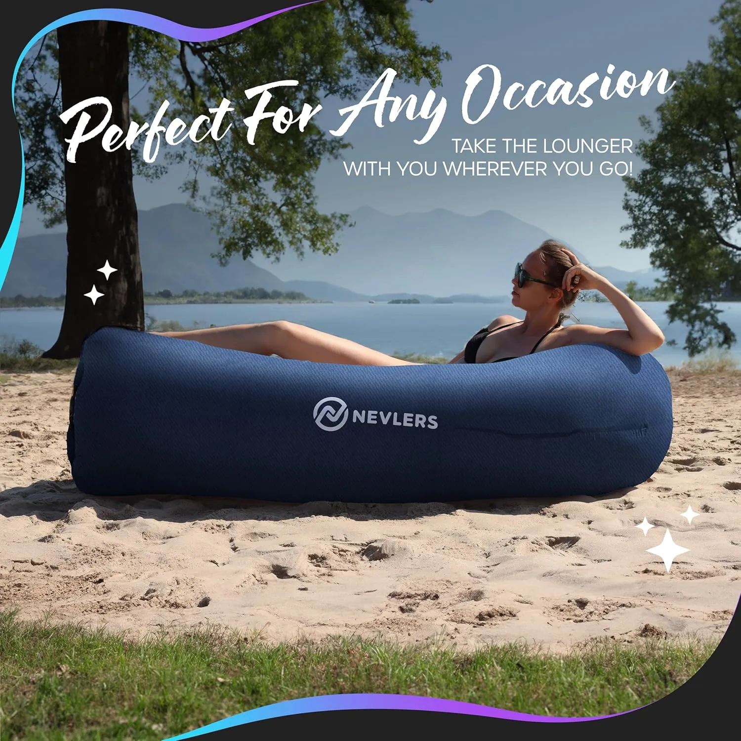 Nevlers Inflatable Lounger | 210T Polyester Inflatable Chair | No-Pump Blow Up Couch | Camping Couch Air Sofa Bed w/ 450 lbs. Cap., Pockets & Matching Bag | Use as Inflatable Couch for Adults & Kids