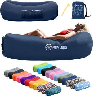 Nevlers Inflatable Lounger | 210T Polyester Inflatable Chair | No-Pump Blow Up Couch | Camping Couch Air Sofa Bed w/ 450 lbs. Cap., Pockets & Matching Bag | Use as Inflatable Couch for Adults & Kids